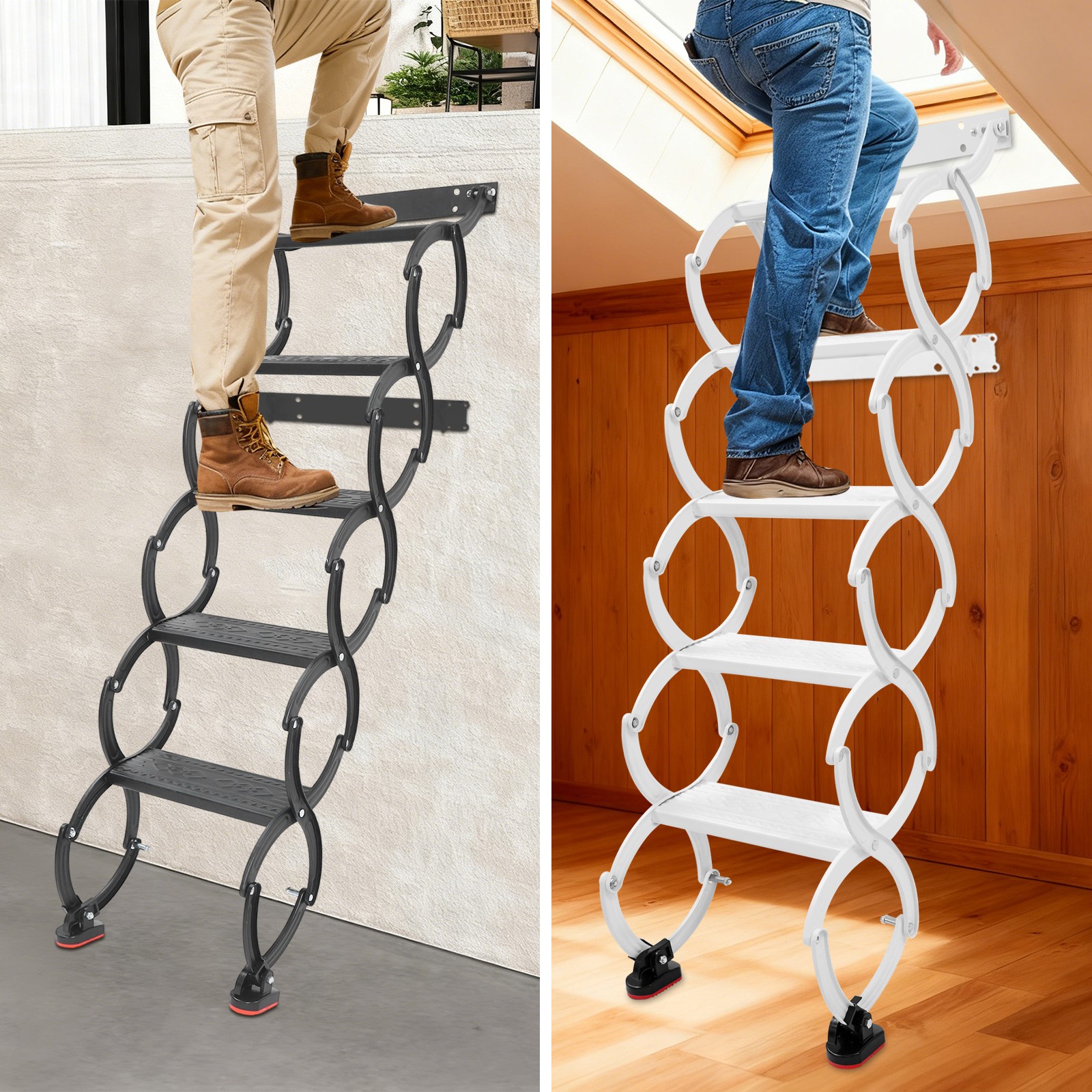5 Step Wall Mounted Folding Ladder Telescoping Ladders Retractable Folding Stair