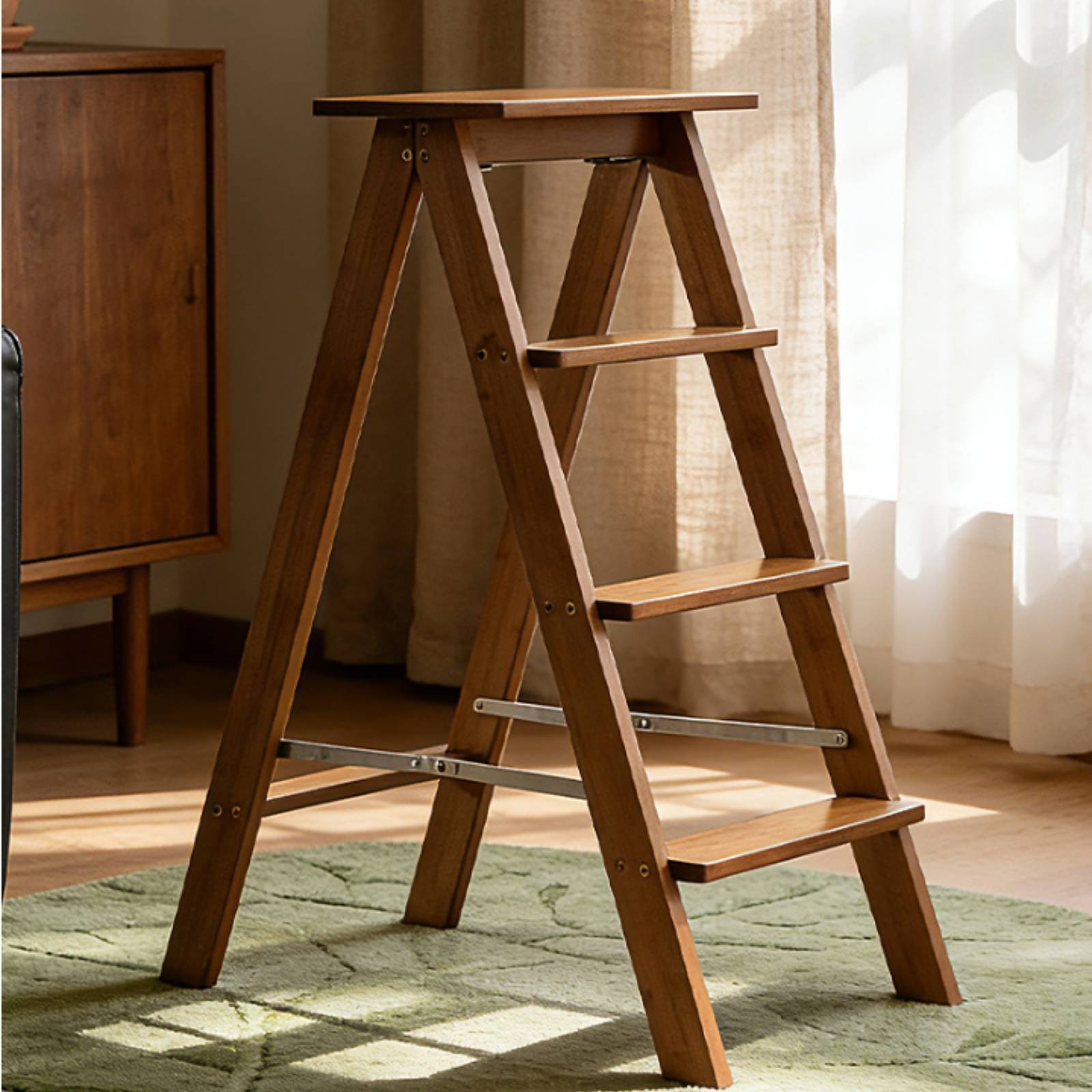 Five-Step Ladder Space-Saving Folding Step Stool Sturdy for Library, Home Users
