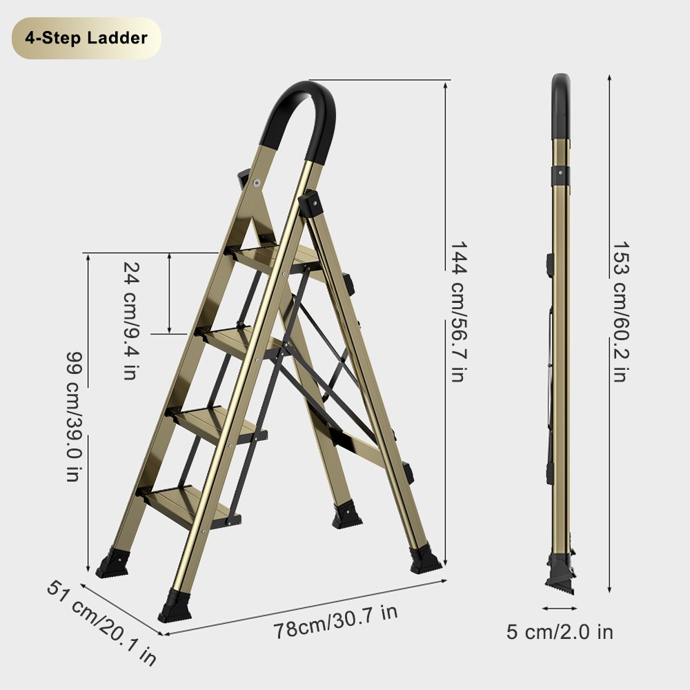 4 Step Ladder Portable Folding Step Stool with Anti-Slip Sturdy and Wide Pedal