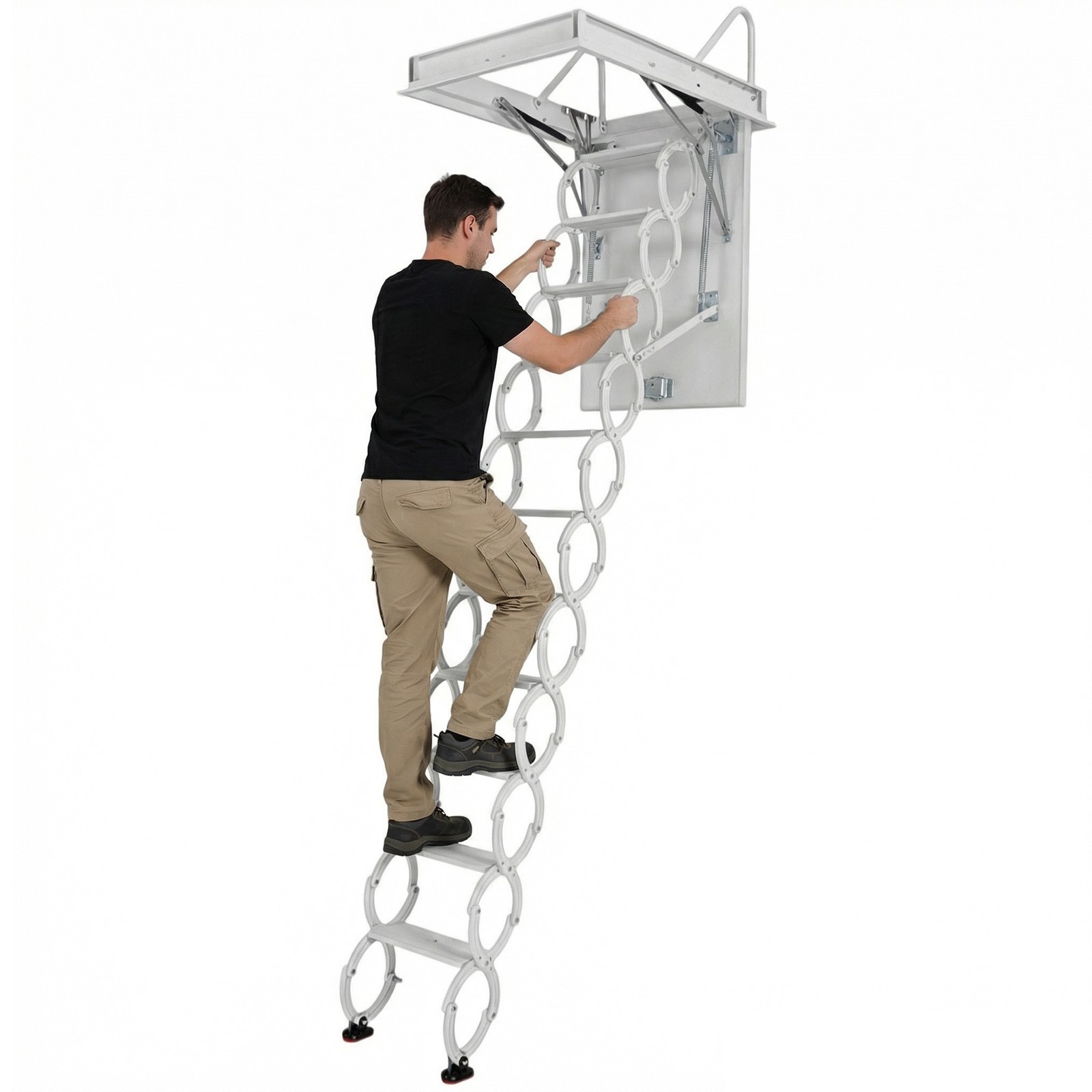 11 Steps Wall Mounted Folding Ladder Loft Stairs White Attic Steps Pull Down US