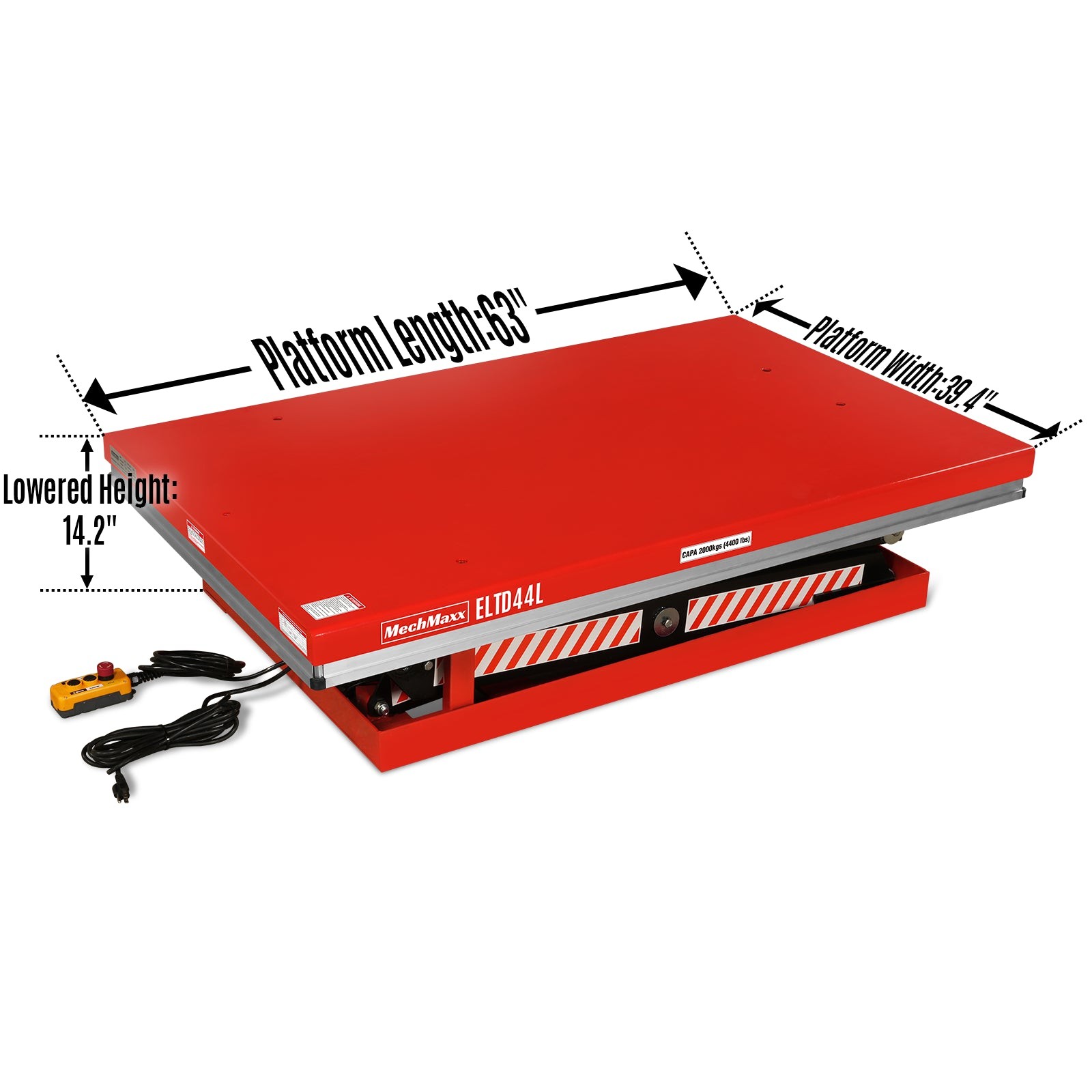 MechMaxx 4400lbs Capacity Hydraulic Lift Table, 63″ x 39.4″ Platform, ELTD44L