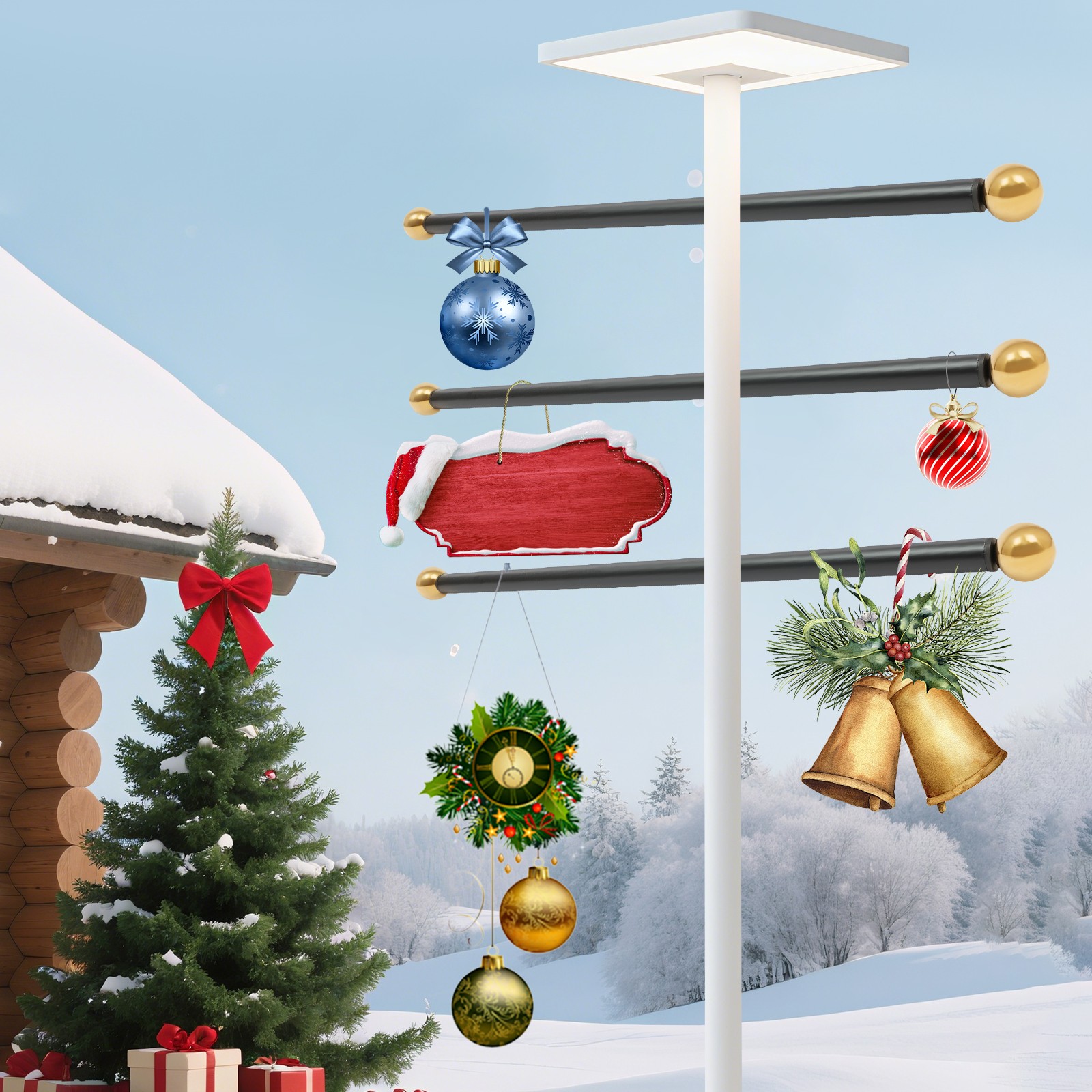 Outdoor Lamp Post Cross Arm Extension with Ladder Rest – Ideal for Pole Access