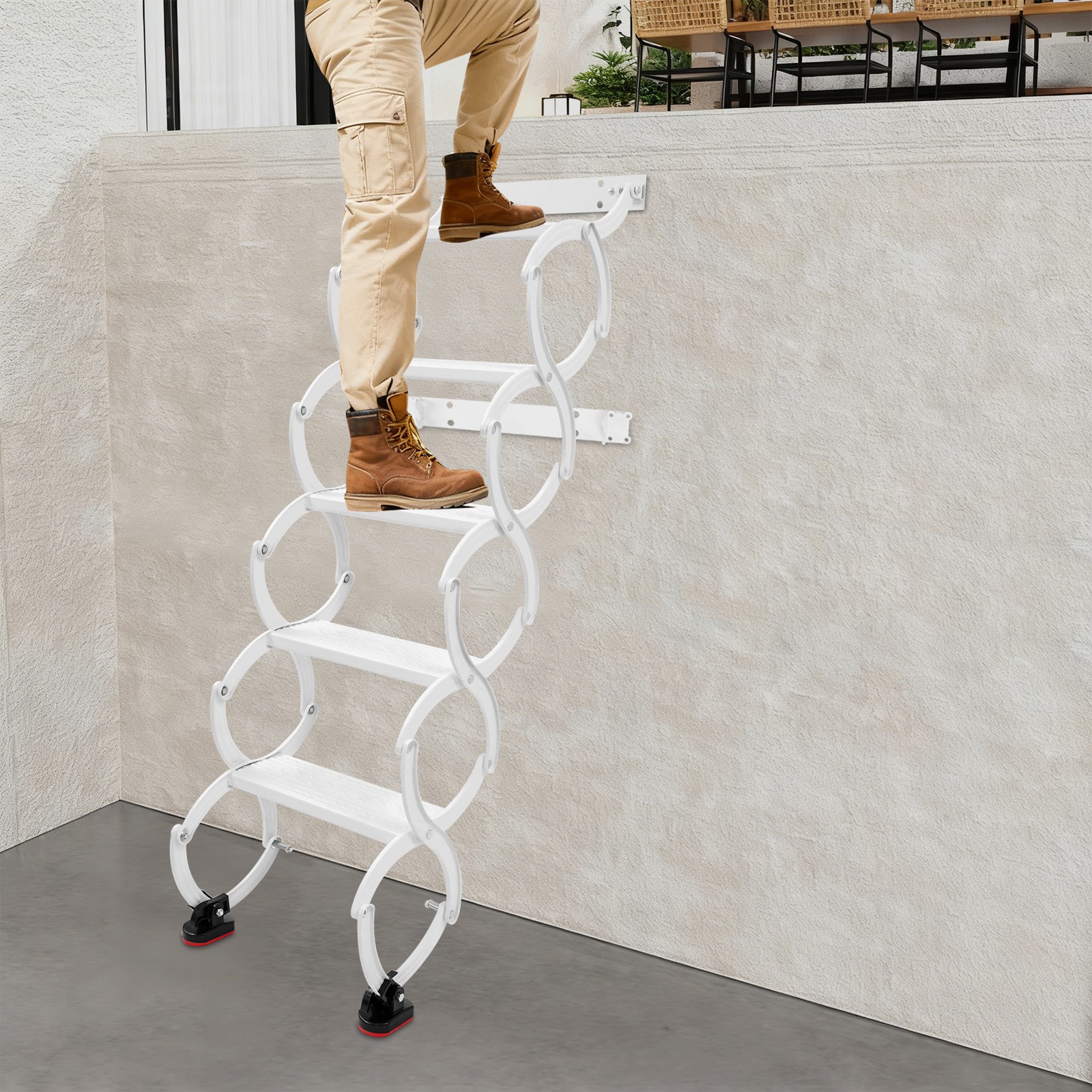 5 Step Wall Mounted Folding Ladder Telescoping Ladders Retractable Folding Stair