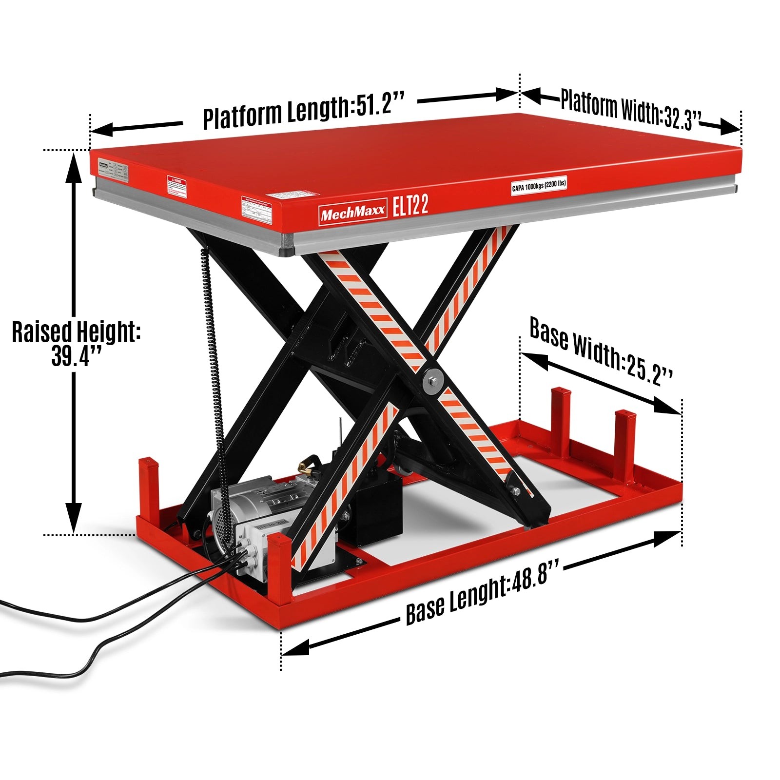 MechMaxx 2200lb Capacity Electric Hydraulic Lift Table 51.2×32.3 Platform,ELT22