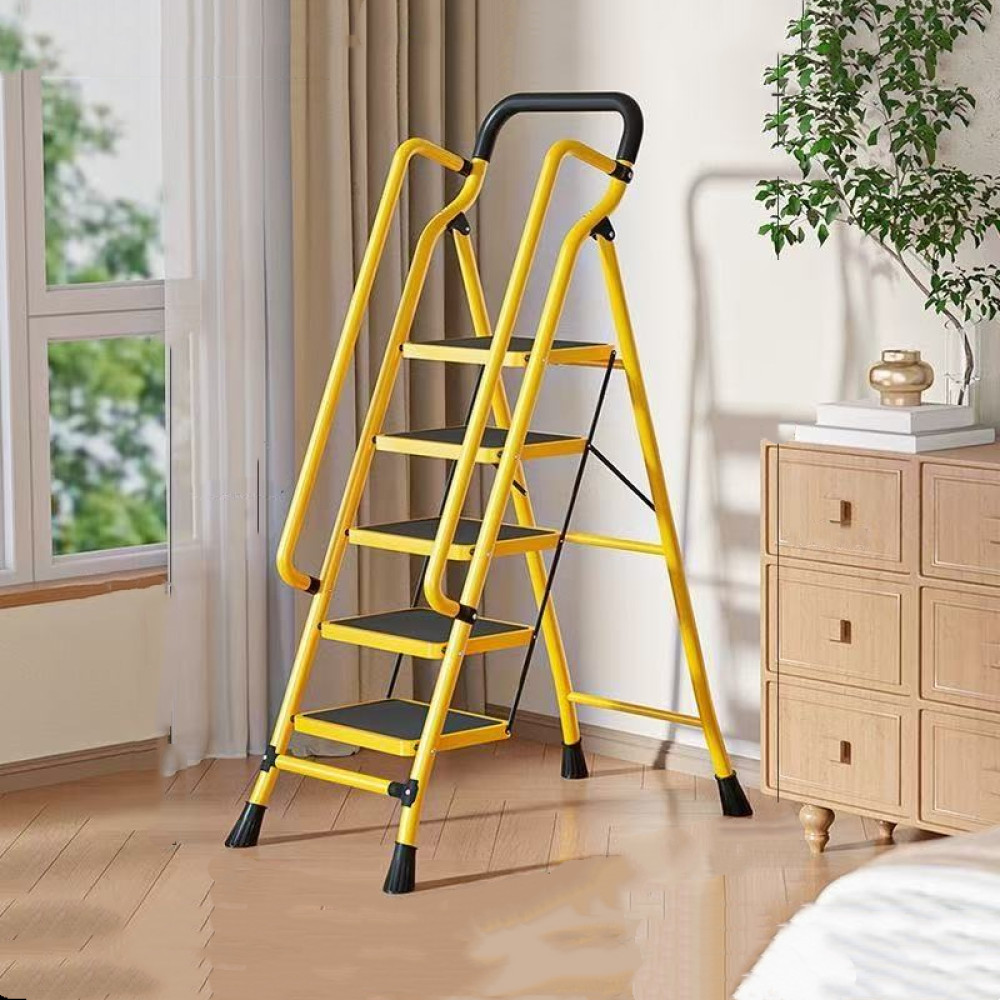 4Step Ladder with Handrails Folding Step Stool with Anti-Slip Wide Pedals Yellow