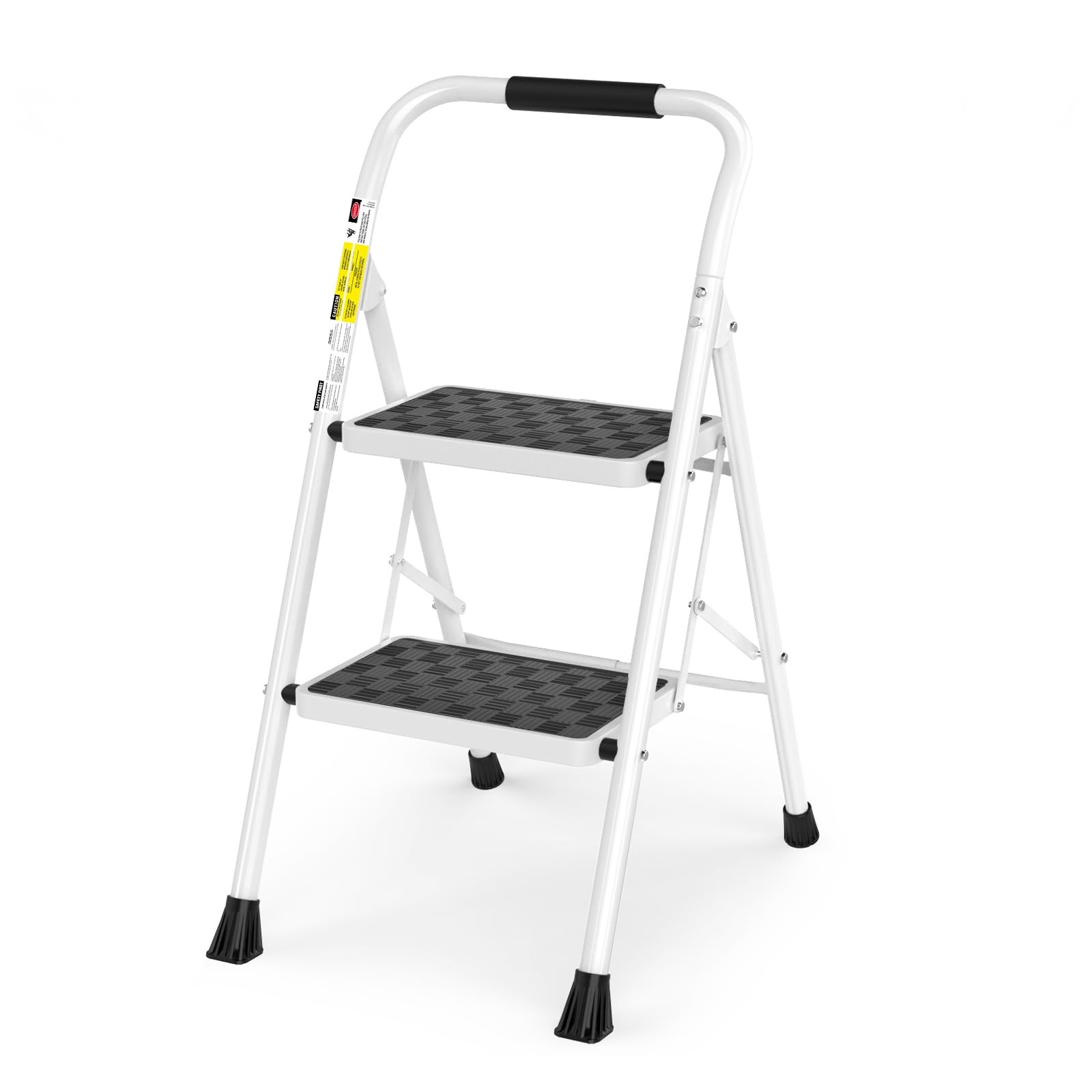 HBTower Step Ladder, Folding Stool with Wide Anti-Slip 2-Step, White