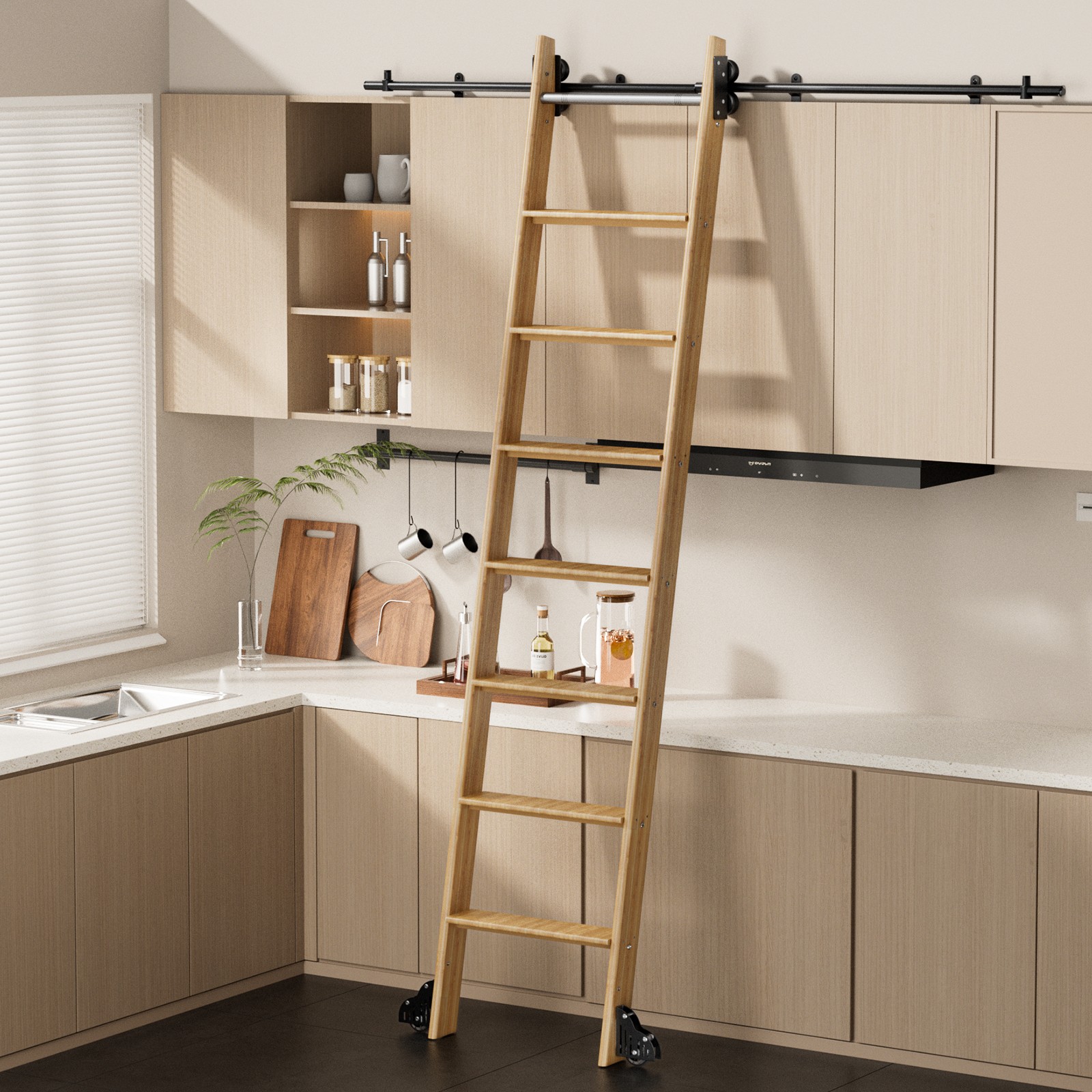 6.6FT Round Tube Rolling Library Sliding Ladder Hardware Kit with Brake /