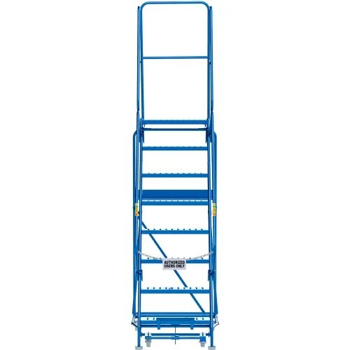 NEW 8 Step Steel Rolling Ladder, 24″W Perforated Step, Cal/OSHA Handrail!!
