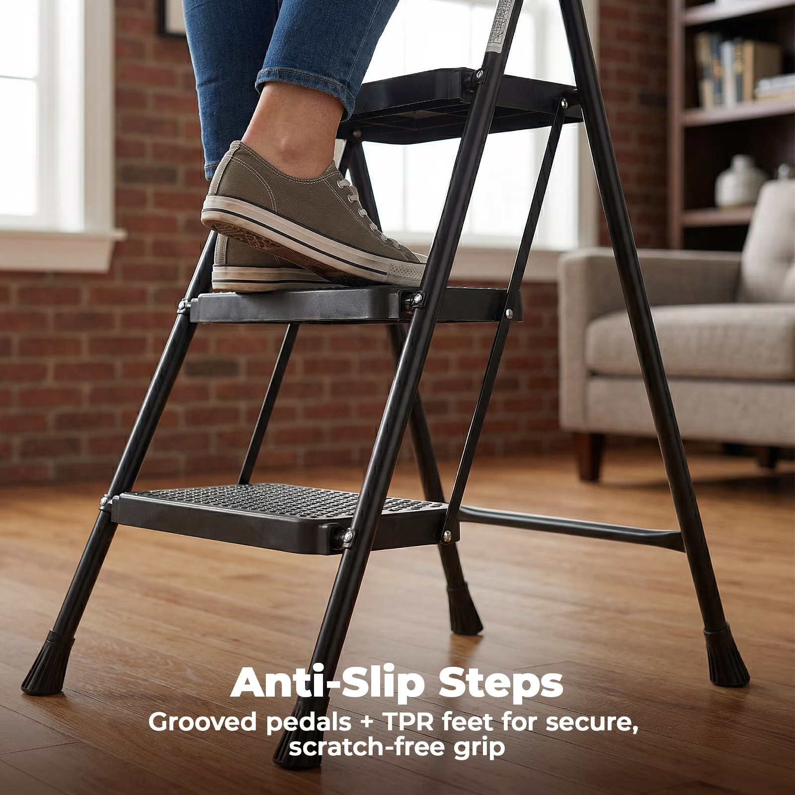 Alvantor 3-Step Folding Ladder 300lbs Anti-Slip Step Stool