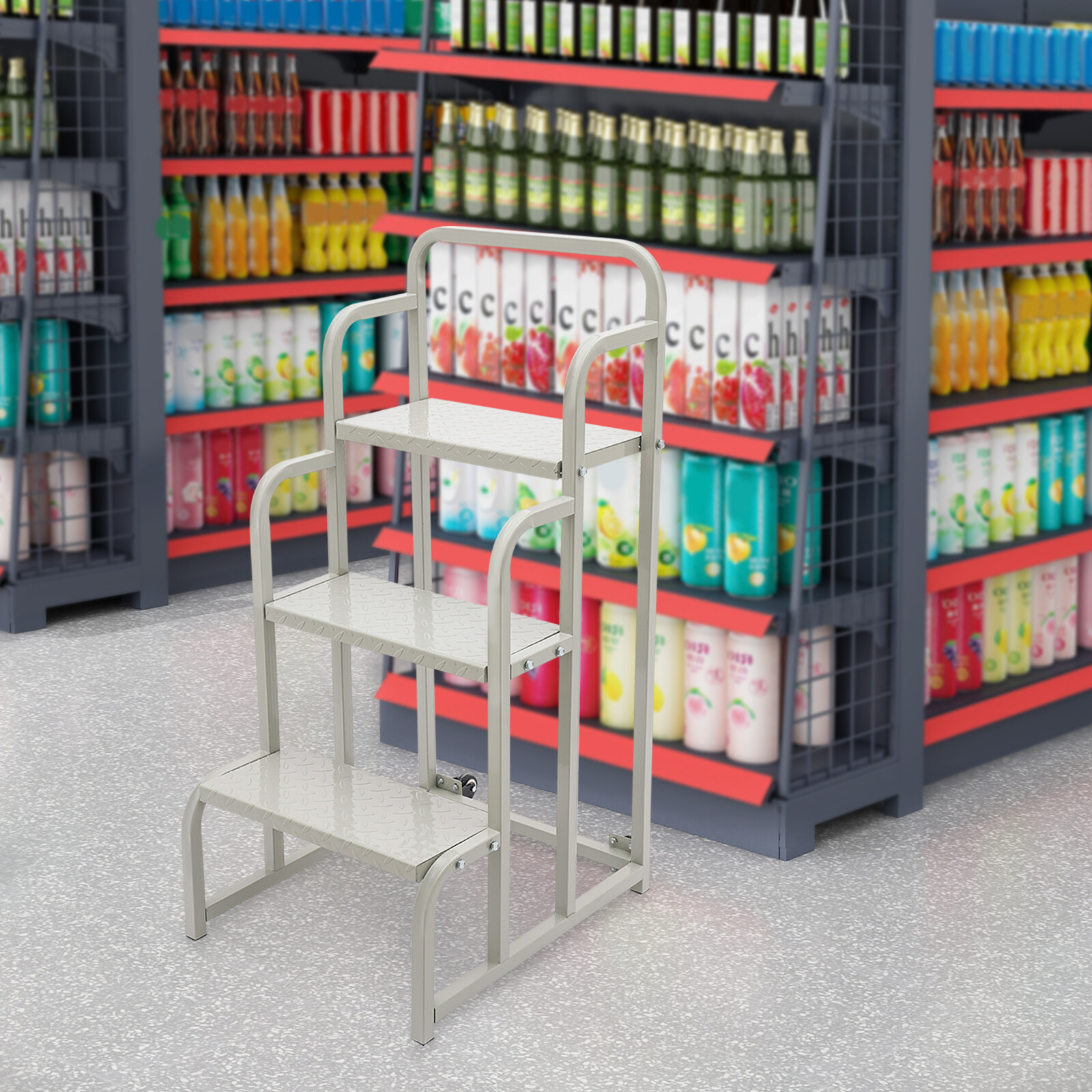 3-Step Stair Rolling Stair Supermarket Ladder Warehouse Pickup Shelf 300kg Load
