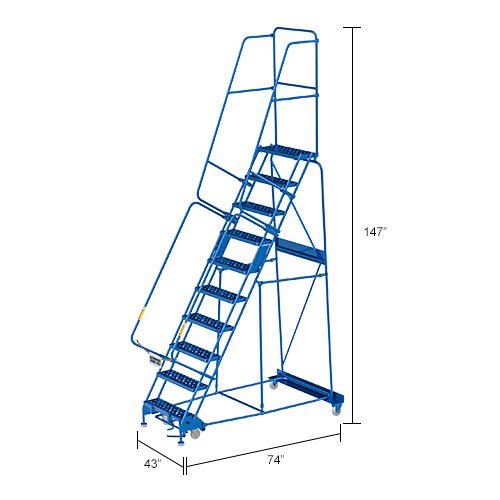 Global Industrial 10 Step Steel Rolling Ladder with 24″W Perforated Step