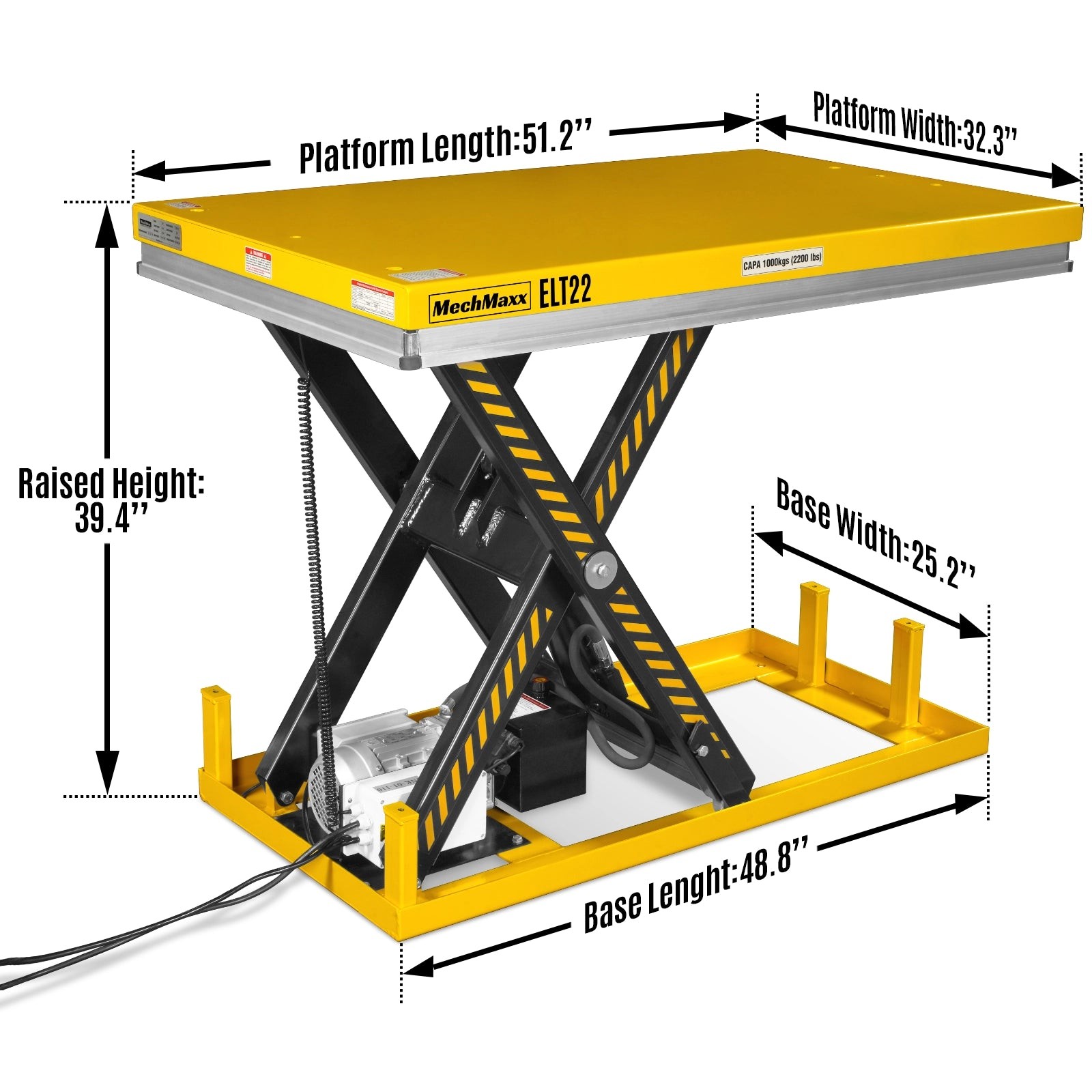 MechMaxx 2200lb Capacity Electric Hydraulic Lift Table 51.2×32.3 Platform,ELT22