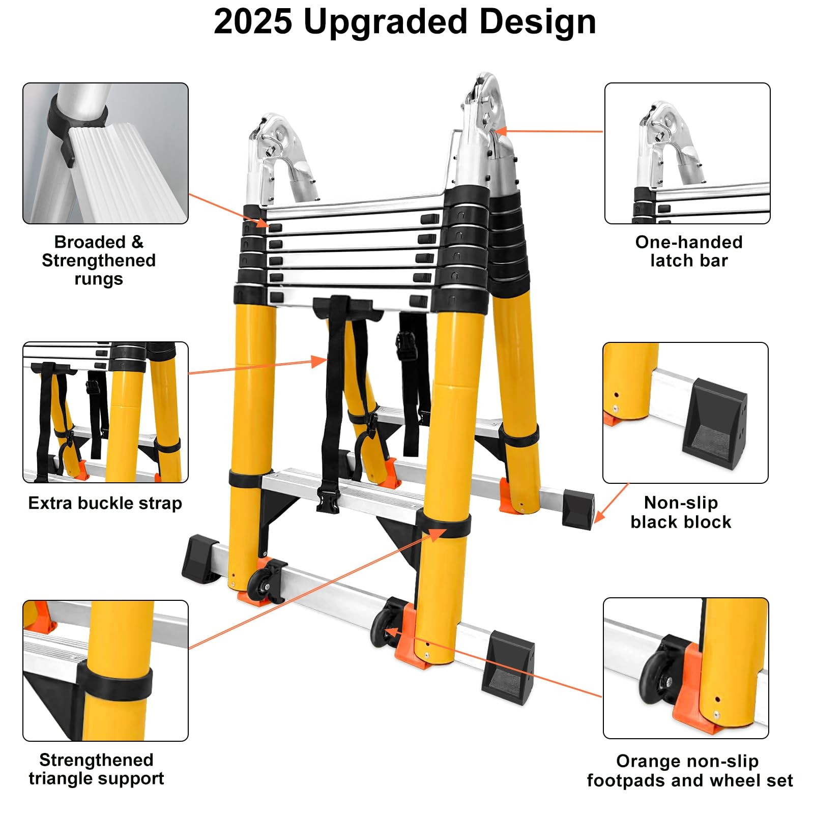 18FT Telescoping Aluminum A-Frame Ladder – EN131 18ft A-frame, Yellow