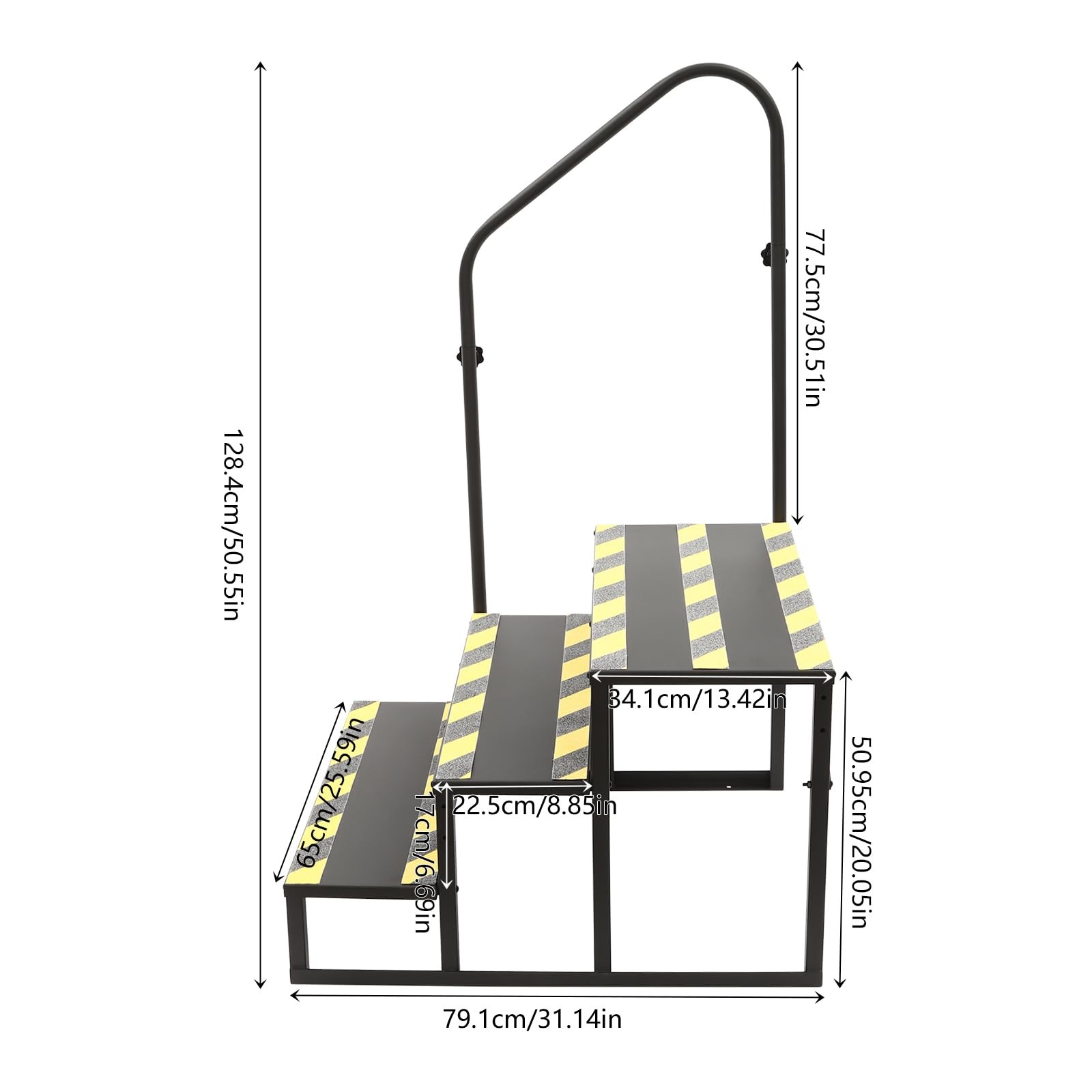 Hot Tub Steps Single Sided Handrail RV Steps Reflective Strips 3 Step Stairs