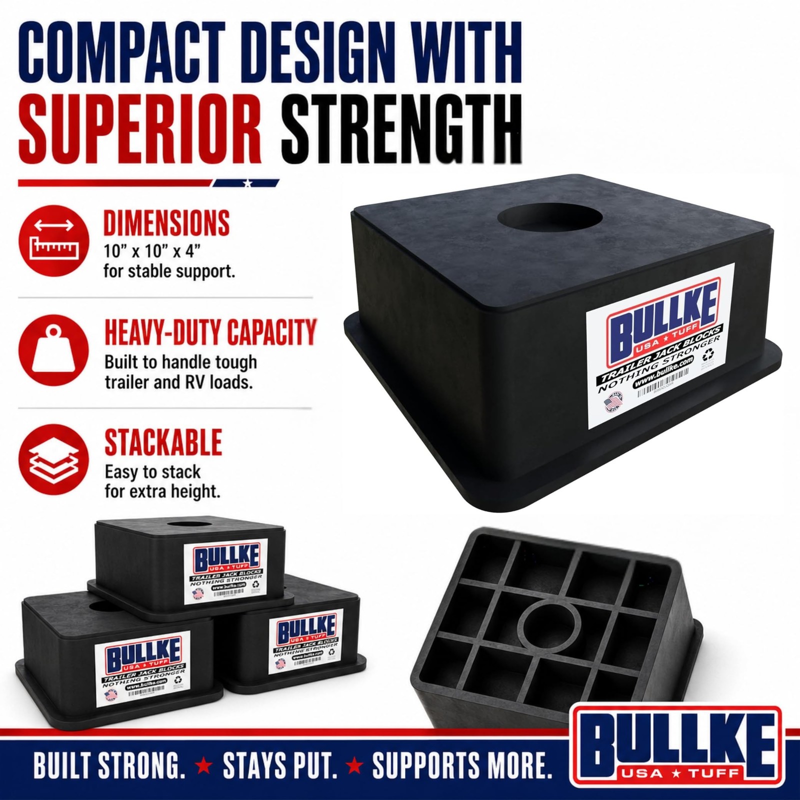 Square Trailer Jack Blocks 4-Pack, USA-Made Heavy Duty RV Leveling … Fast Ship