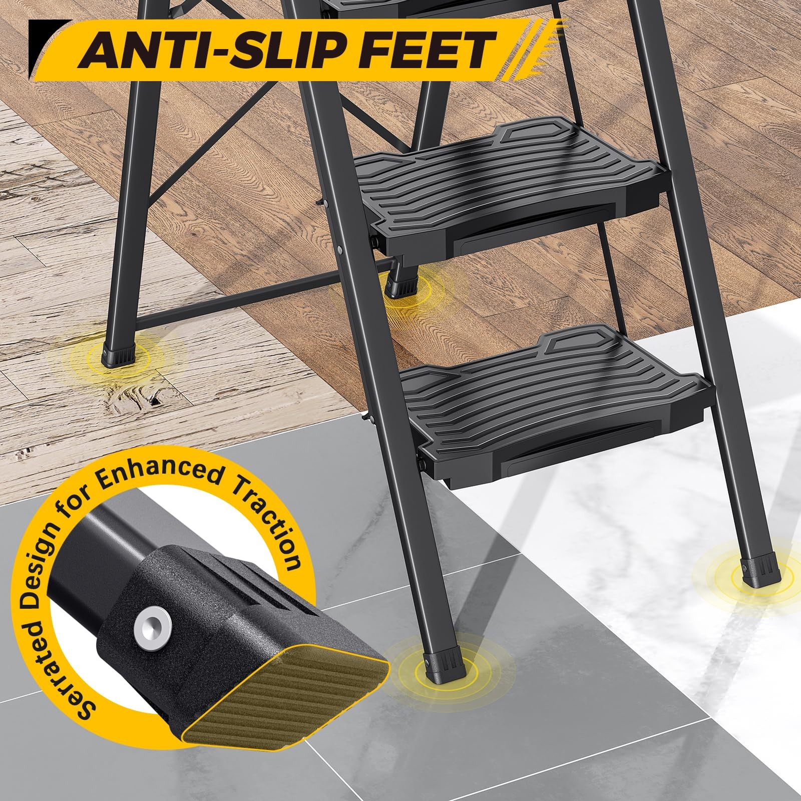 KINGRACK 2 Step Ladder 800lb Capacity, Folding 2 Ladder, Black