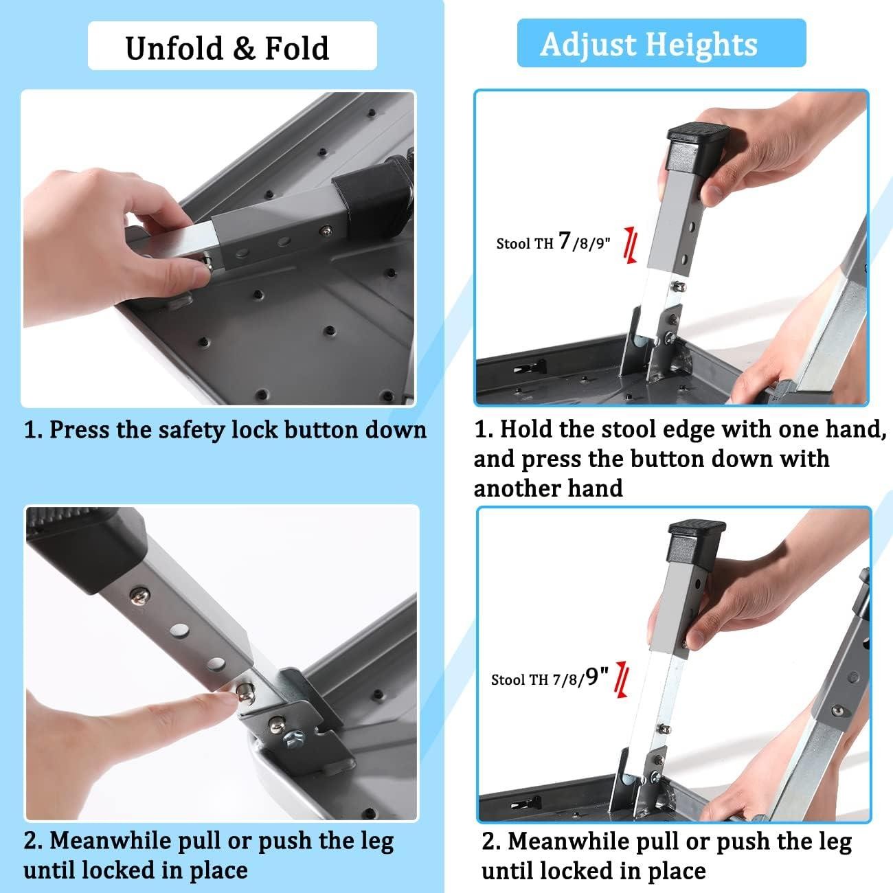 3 Levels Adjustable Folding Step Stools for Adults, Sturdy Metal RV Step, Safer