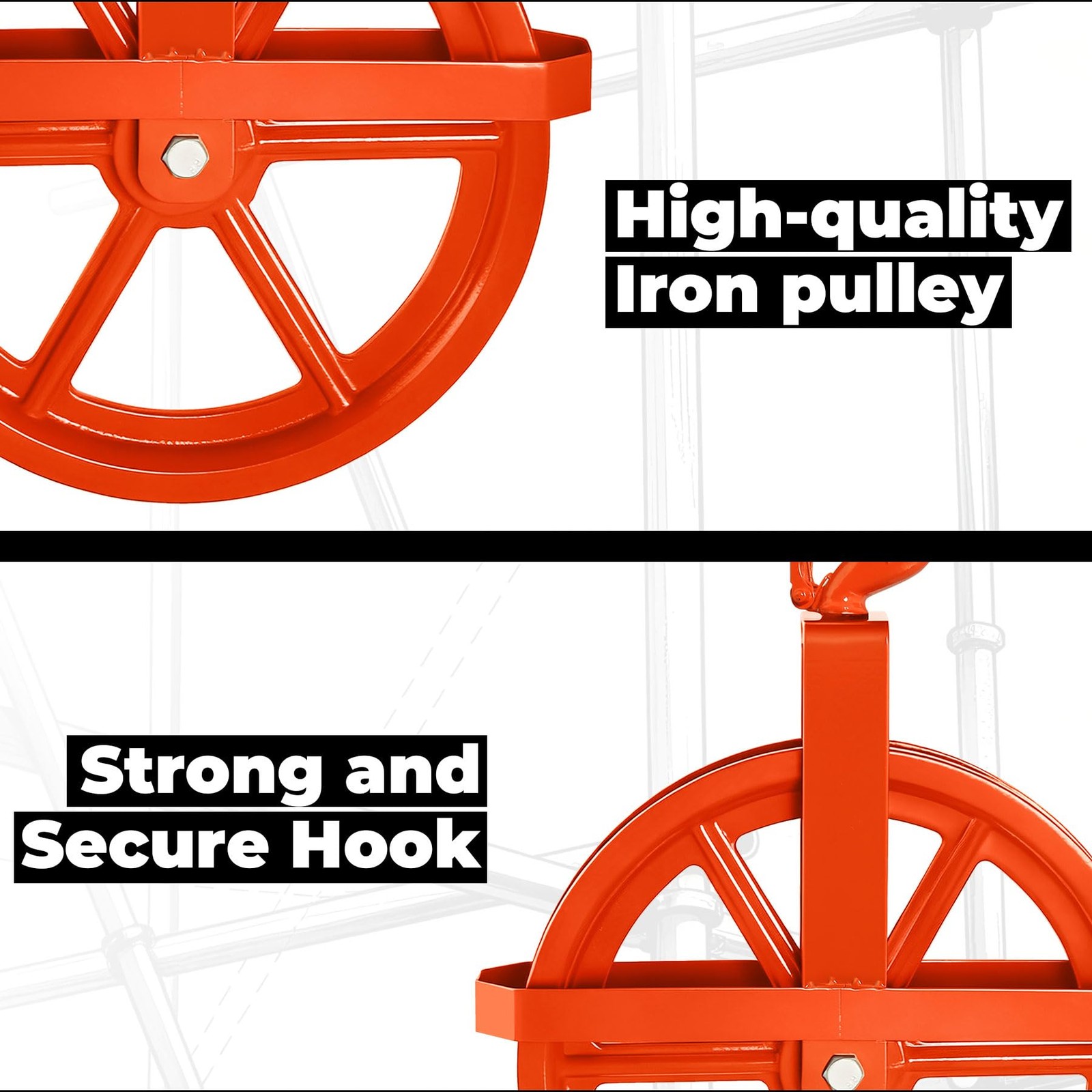 POPMOON 12-Inch Scaffold Hoist Pulley Iron Wheel Ladder Hooks 1000 Lbs