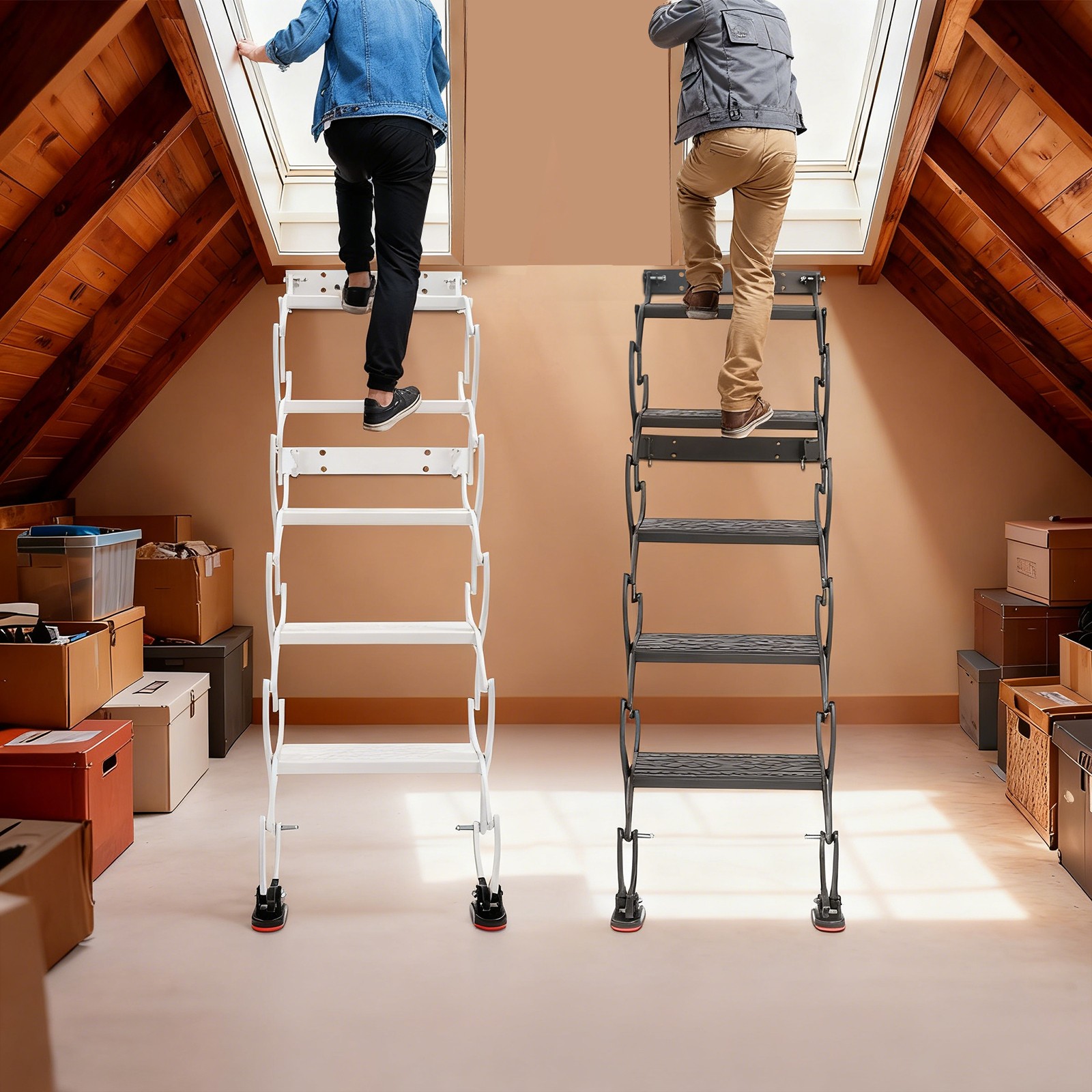 5 Step Wall Mounted Retractable Folding Stair Folding Ladder Telescoping Ladders