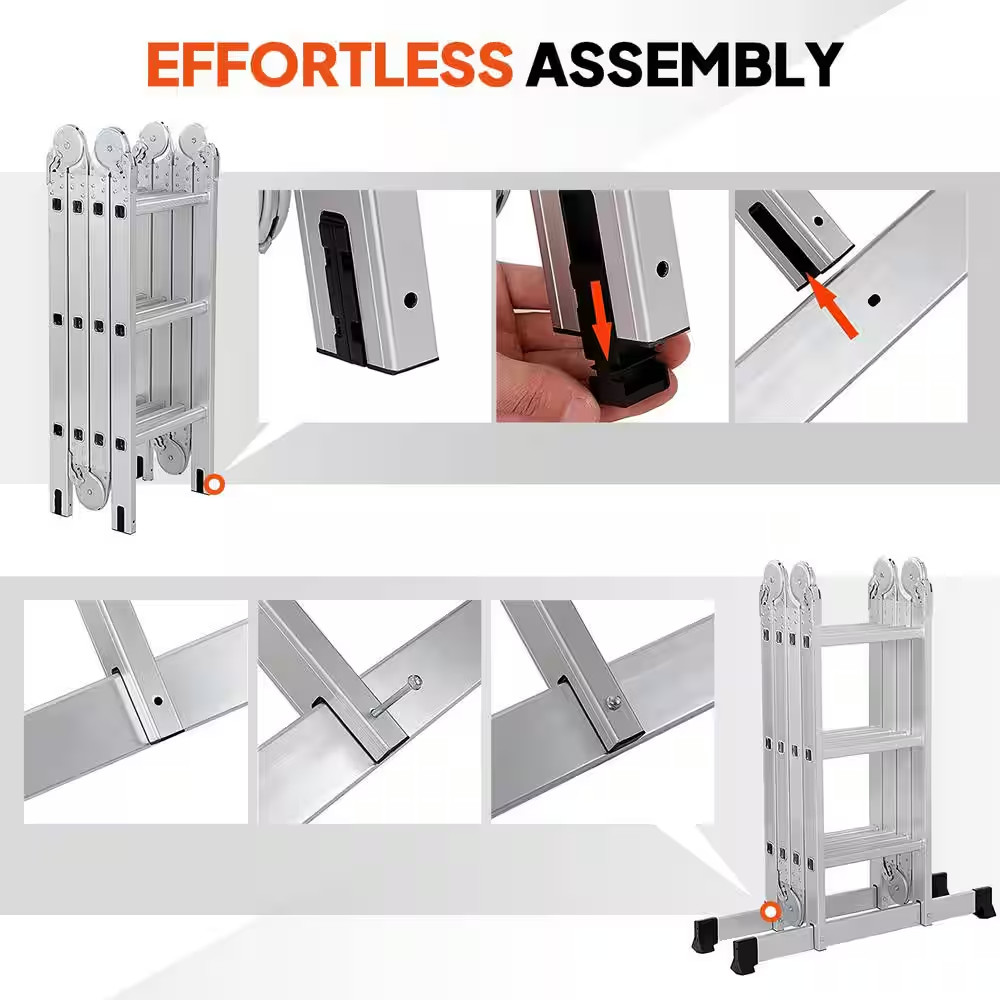 15.5 Ft. Reach 330 Lb. Aluminium 7-In-1 Folding Ladder, Heavy Duty Combination M