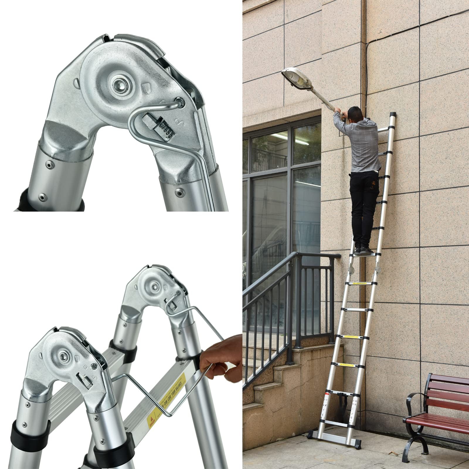 Jupitor Aluminum Telescoping 12.5FT – 3.8M(1.9+1.9m), Silver” Or “Aluminum
