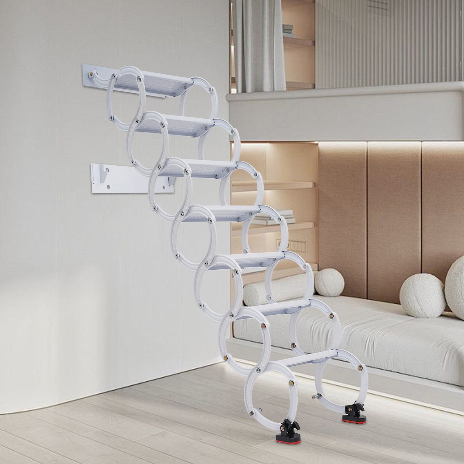 7 Steps Wall Mounted Retractable Ladder Attic Ladder Pull Down Telescoping Step