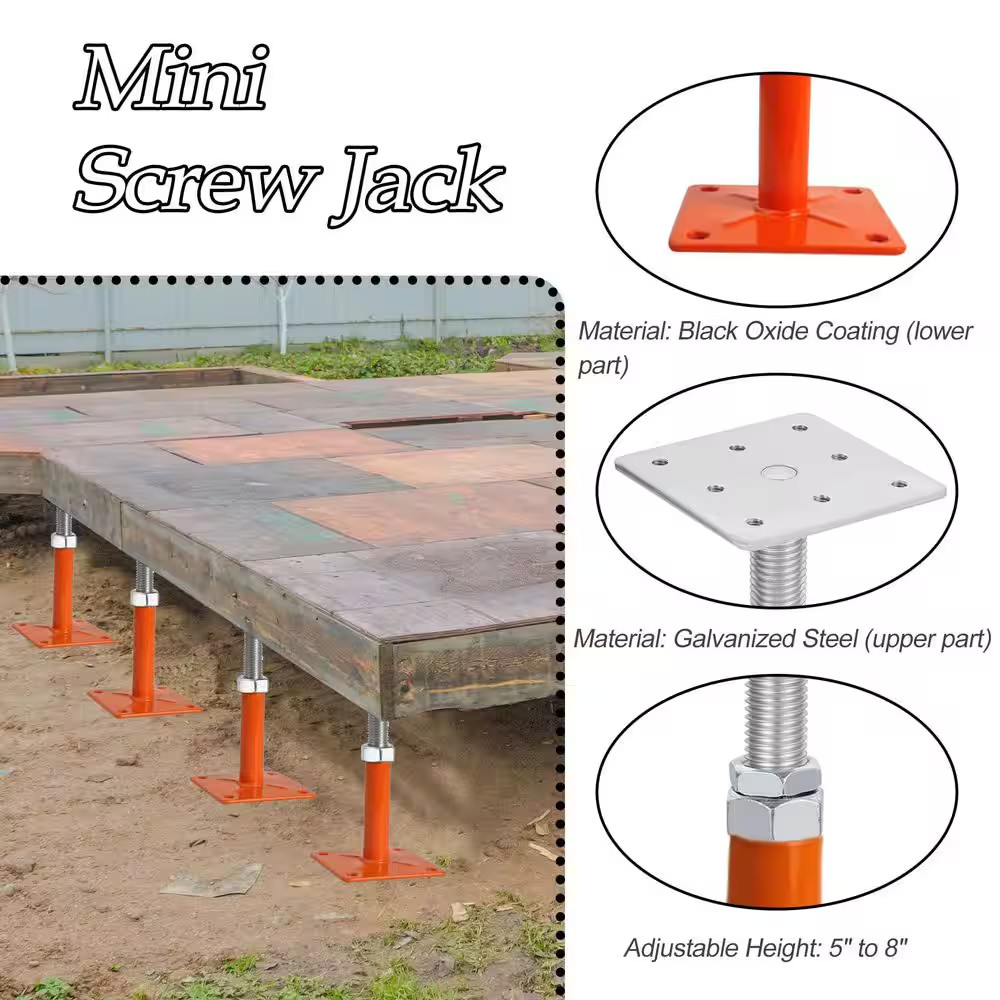 Orange Alloy Steel Painted Surface 5 In.-8 In. Mini Screw Jack Post Adjustable D