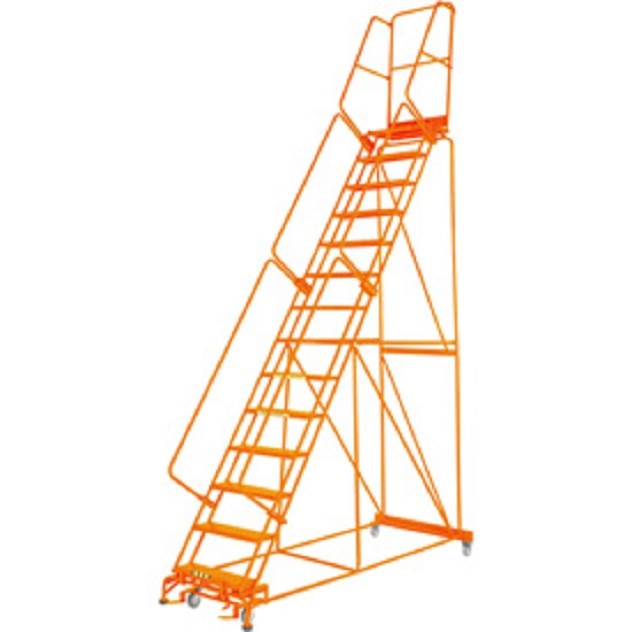 NEW! Grip 24″W 14 Step Steel Rolling Ladder 21″D Top Step W/ Handrail Lock Step!