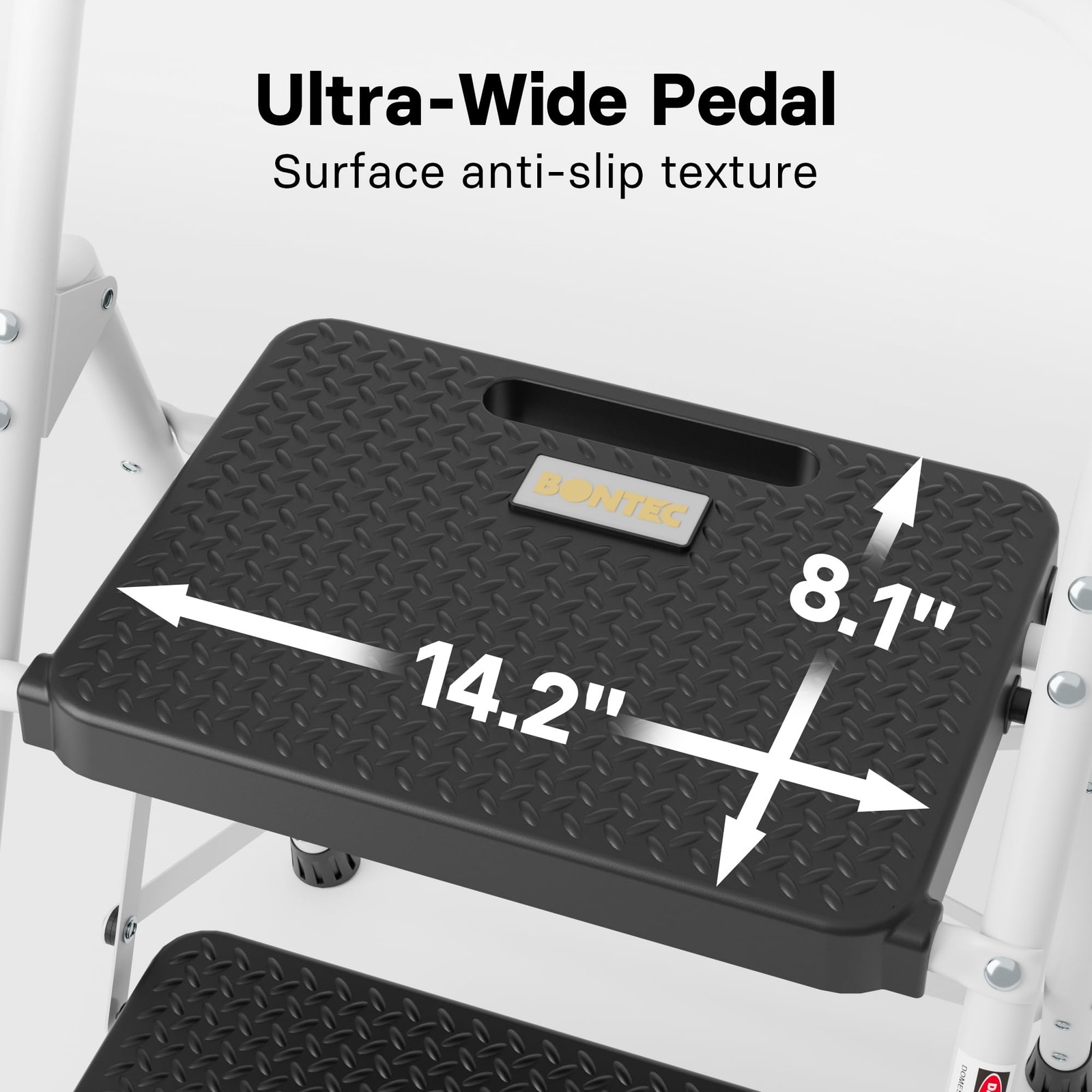 BONTEC 2-Step Ladder, Folding Step Stool, 2-Step, 600lbs Max Load, White