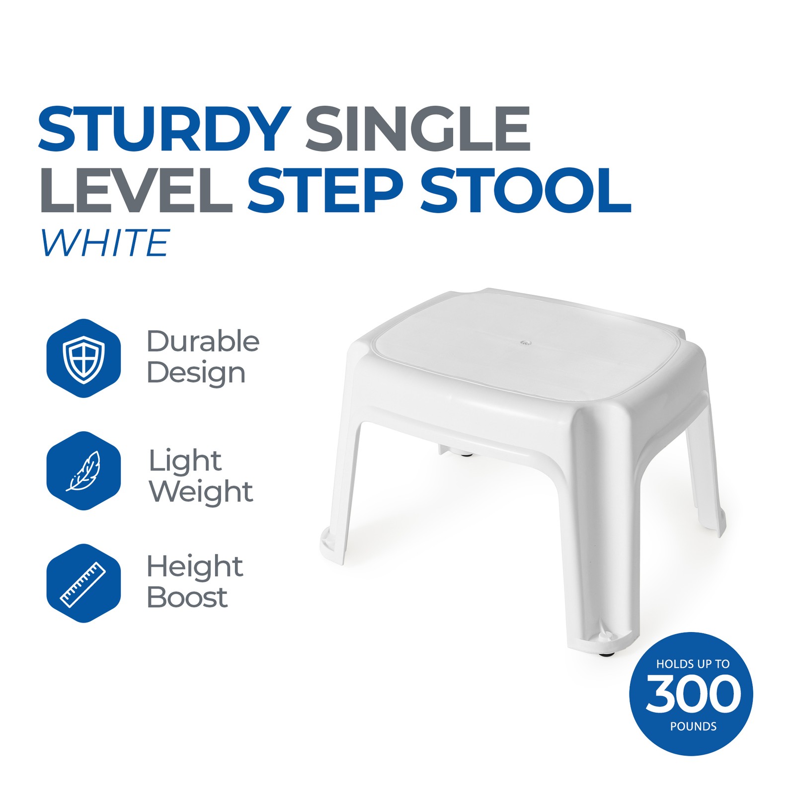 Gracious Living 9.5-Inch Sturdy Non Slip Plastic Single Level Step Stool, White