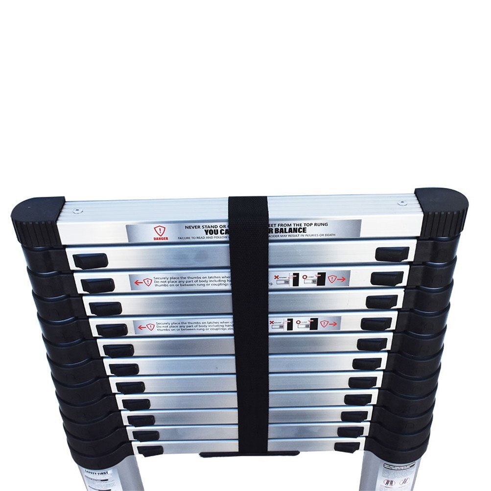 10.5-14.5ft Telescopic Extension Ladder Aluminum Folding Step Multi-Use 330 Lbs