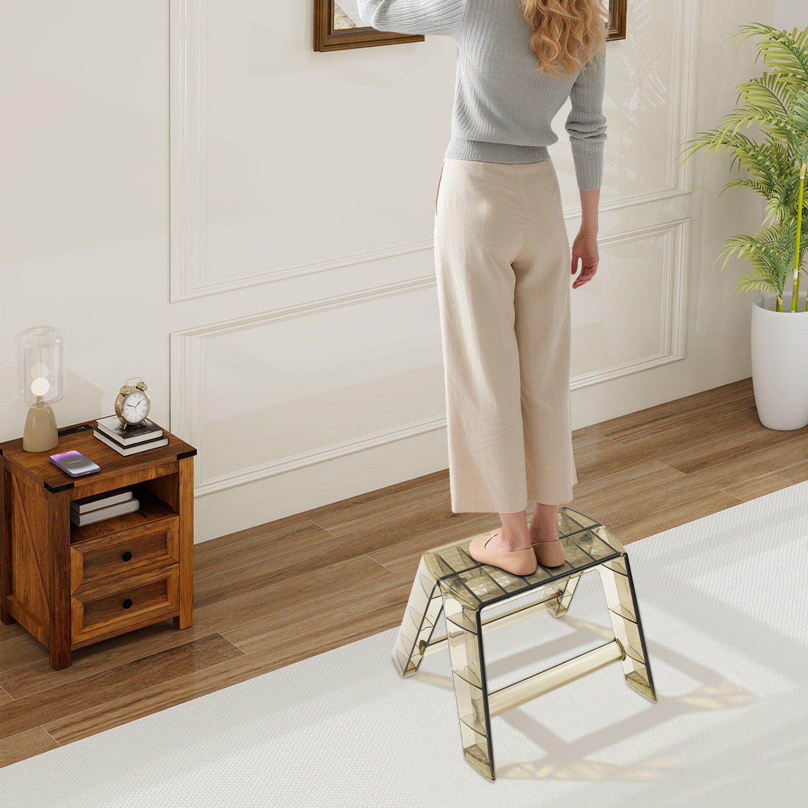 Protable Step Ladder, Step Stool for Adults, Clear Stool for Indoor Outdoor