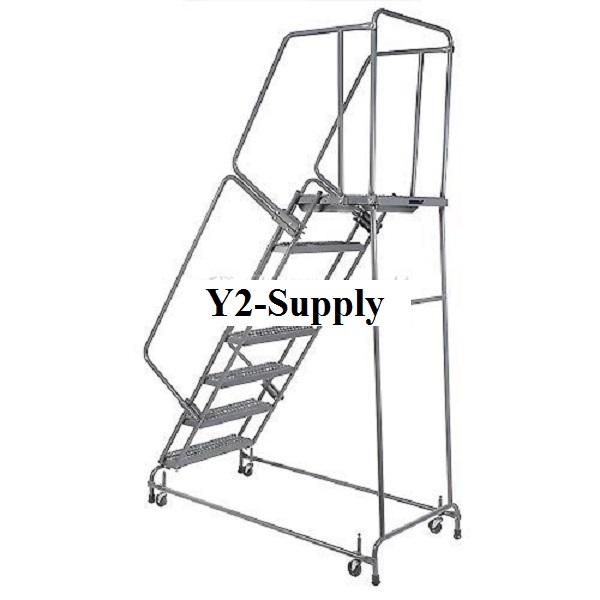 NEW! Grip 24″W 6 Step Steel Rolling Ladder 14″D Top Step- Lock Type B!!