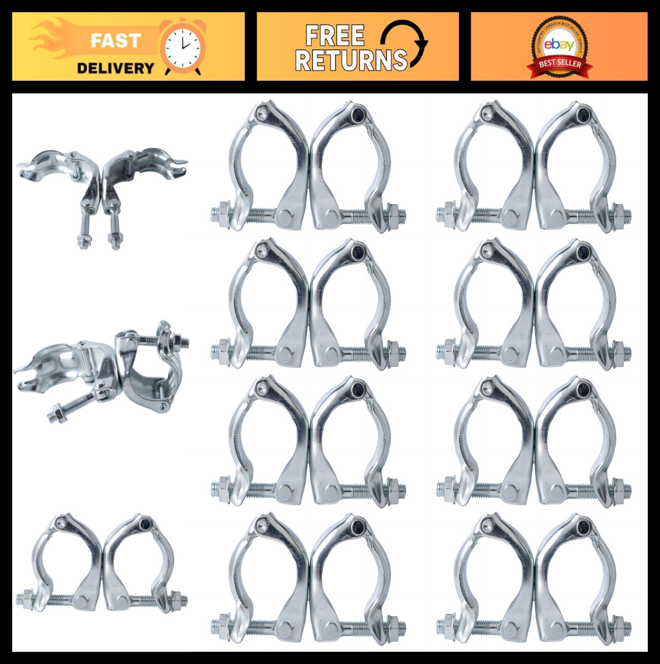 Scaffolding Couplers 8 Pack, Swivel Clamps for 1.65-1.9″ OD Tubes, Heavy Duty