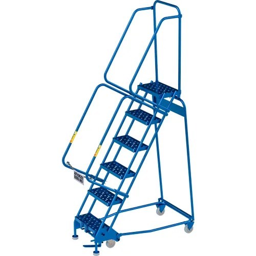 NEW 6 Step Narrow Steel Rolling Ladder, 16″W Perforated Step!!