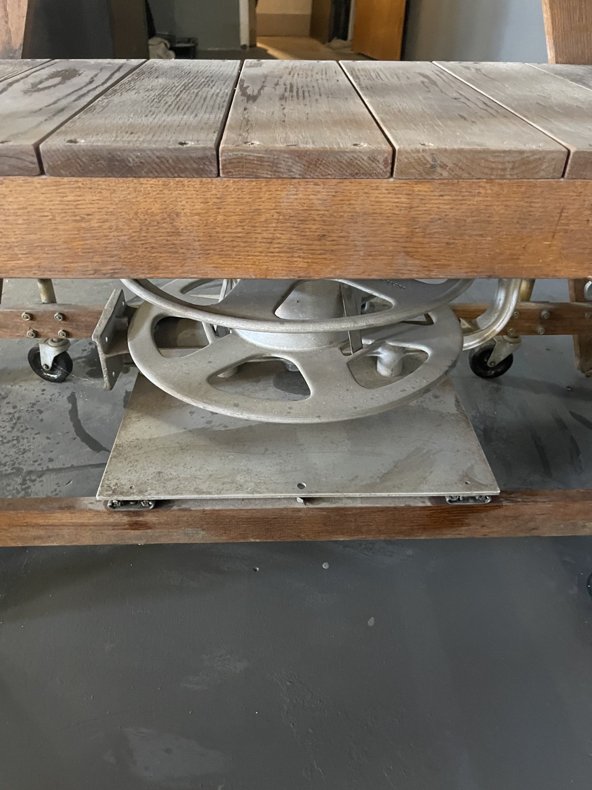 Vintage Putnam Rolling Library Ladder with GMP Wire Reel Assembly