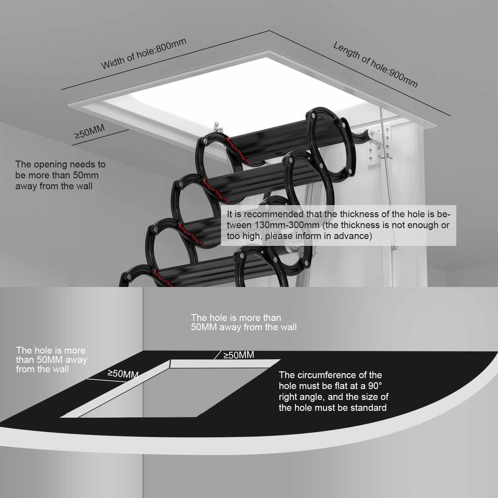 11 Steps 3m Electirc Attic Ladder Aluminum Folding With Remote Loft 31.5*35.4″