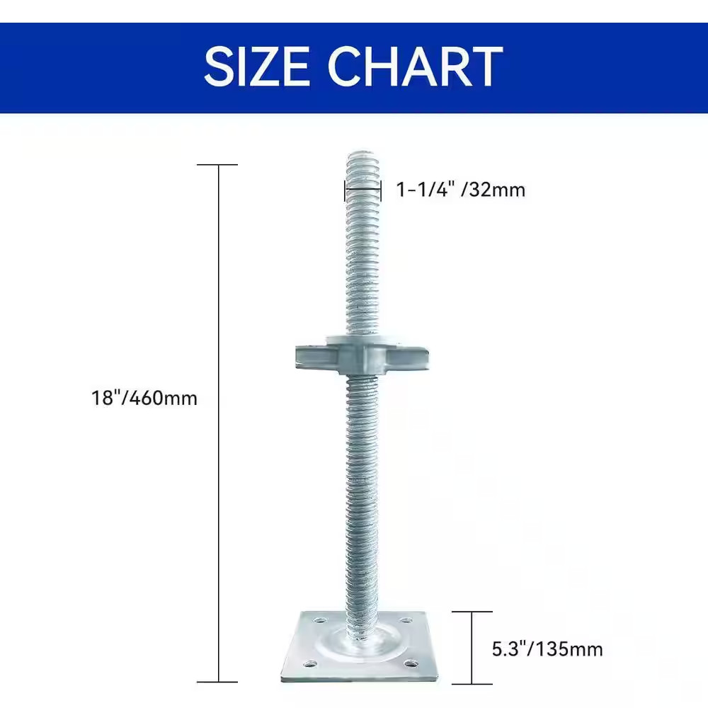 Adjustable Scaffold Leveling Jack 18 Inch 1-1/4 Inch OD for Baker-Style Scaffold