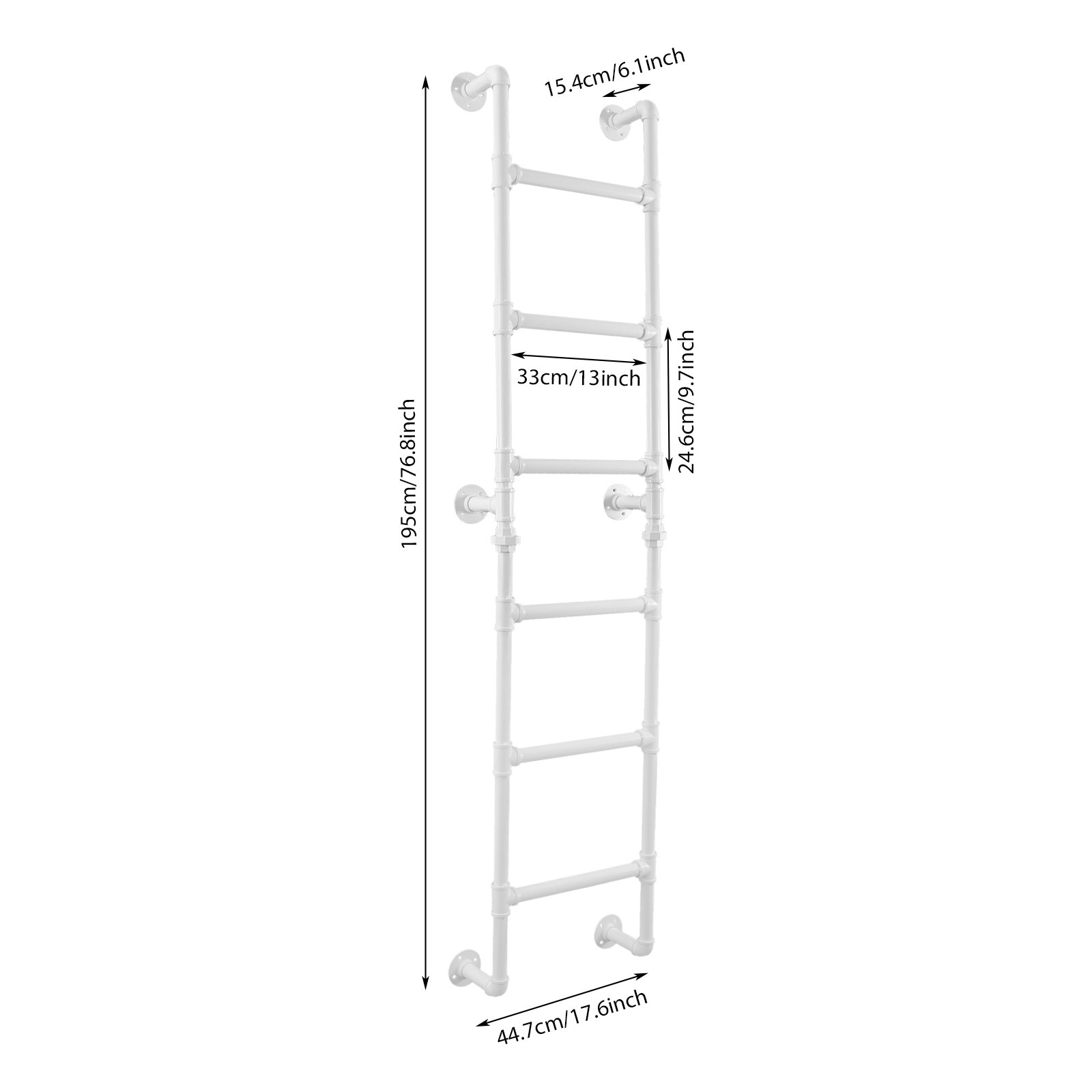 6-Rung Wall Mounted Step Ladder Heavy-Duty Wall-Mounted Stairs Basement Window