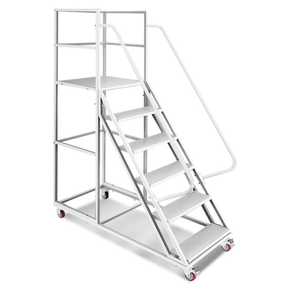 Rolling Warehouse Platform Ladder Safety Ladder 6 Step 1213LBS Airplane Handrail