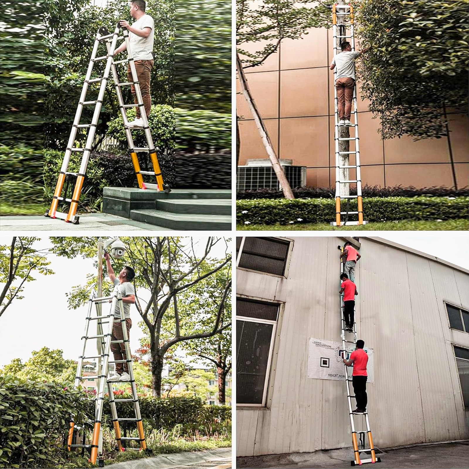 18FT Telescoping Aluminum A-Frame Ladder – EN131 18ft A-frame, Yellow