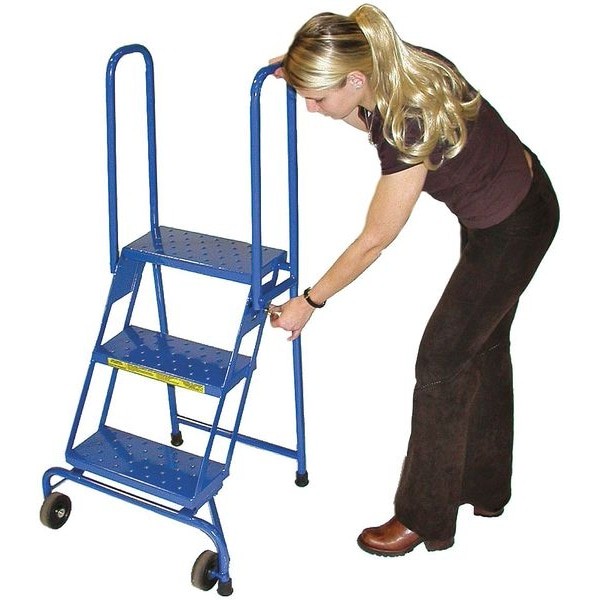 Ballymore Ls3247 50 1/2 In H Steel Folding Rolling Ladder, 3 Steps, 350 Lb Load