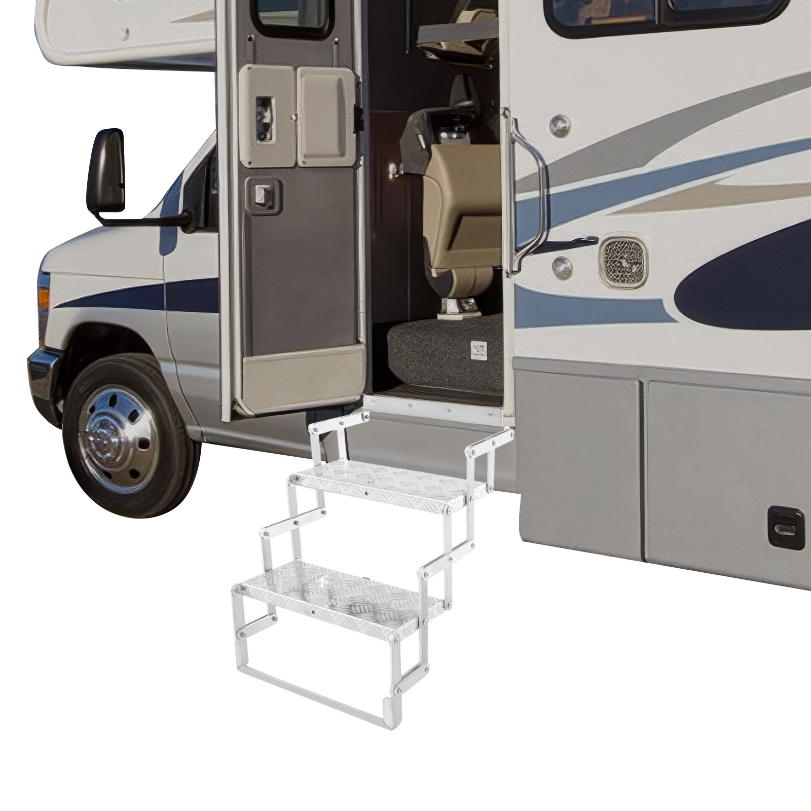 Aluminum Foldable Alloy Scissor Stairs, 2 Steps Ladder for Heavy Duty RV/Camper