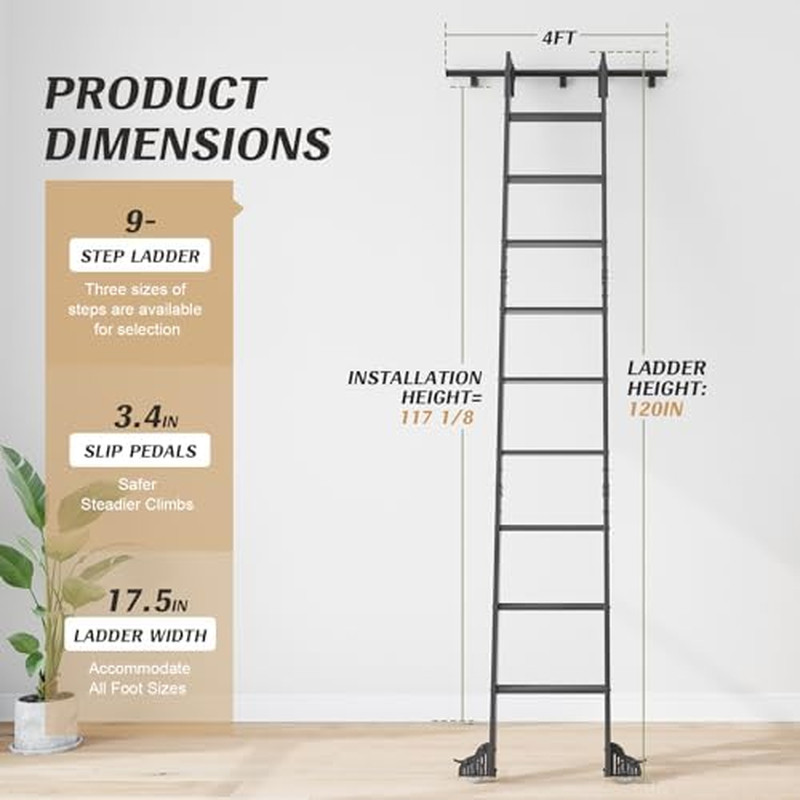 10FT Aluminum Rolling Library Ladder with 12FT Sliding Track Kit