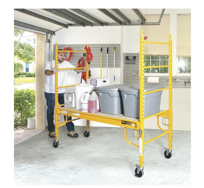 MetalTech 6 Foot Portable Jobsite Series Baker Scaffolding Locking Wheels Yellow
