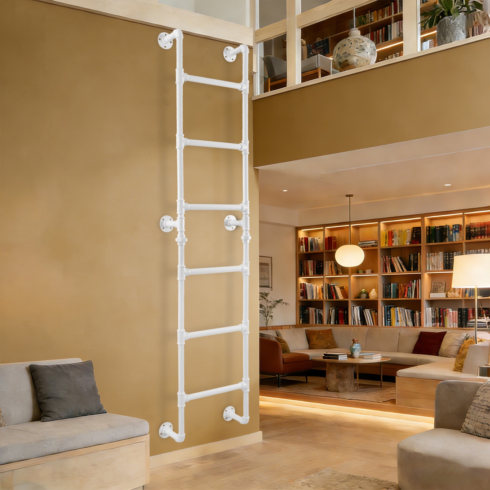 6-Rung Wall Mounted Step Ladder Heavy-Duty Wall-Mounted Stairs Basement Window
