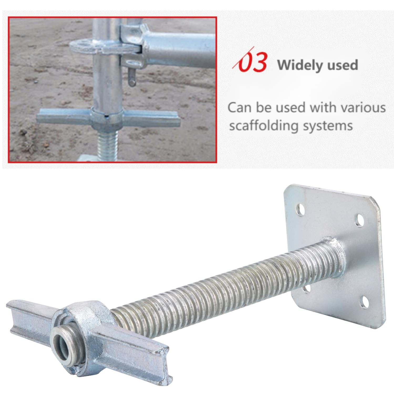Scaffold 12″ Adjustable Leveling Galvanized Screw Jack with Base Plate, 4 Pack