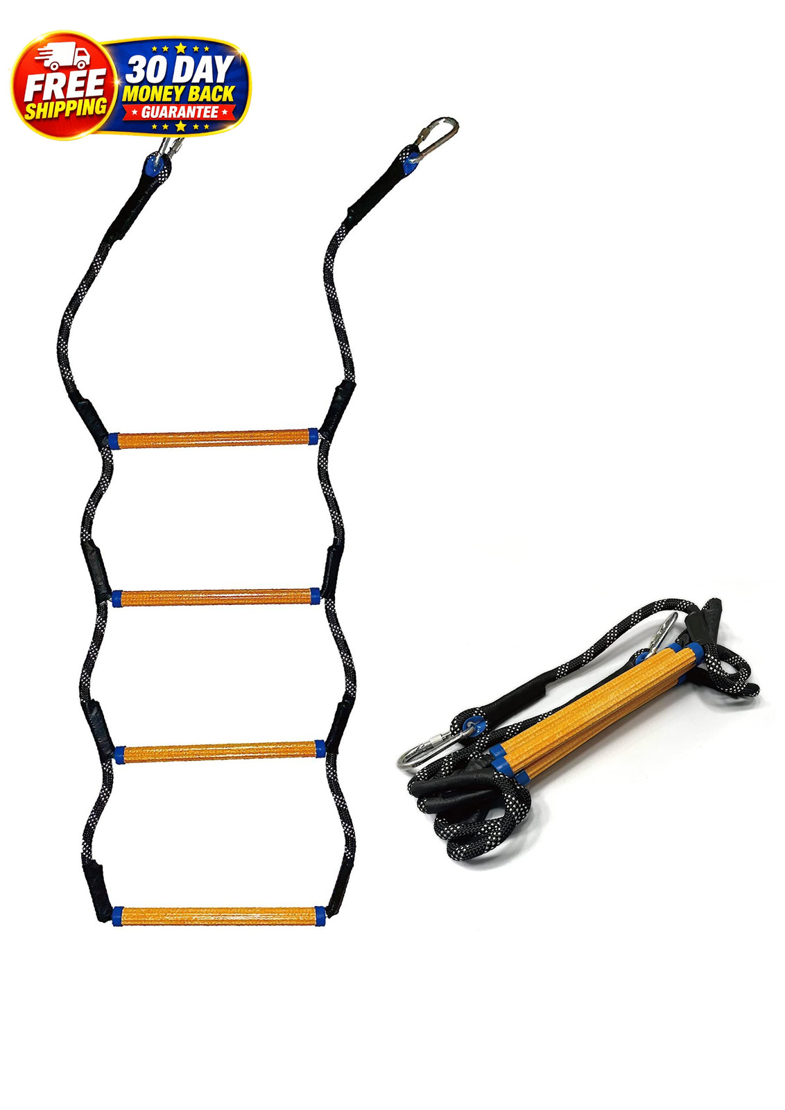 Boat Rope Ladder, Heavy Duty Climbing 4 STEP, Black, Yellow