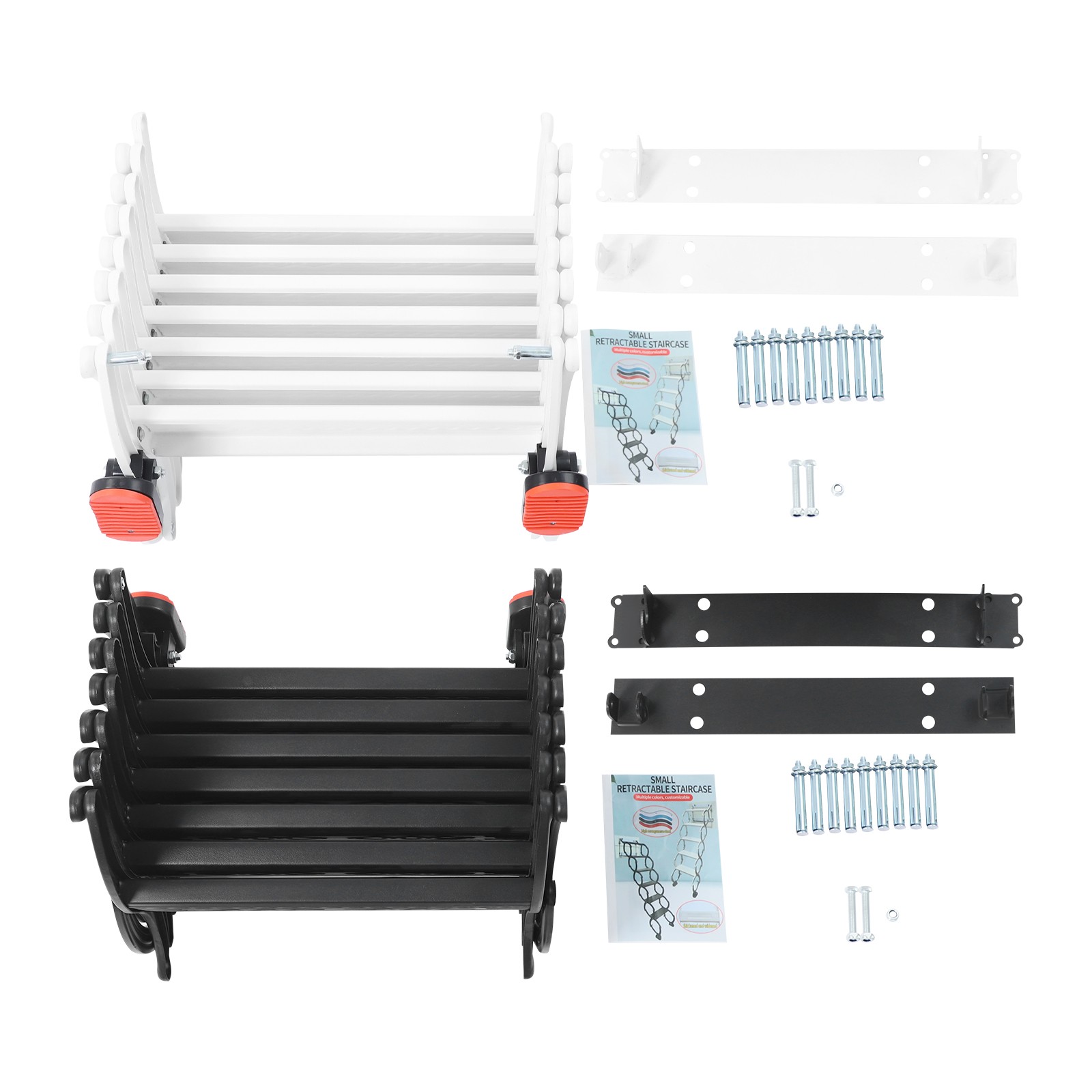 Retractable Folding Stair 7-Steps Wall Mounted Folding Ladder Black/White NEW