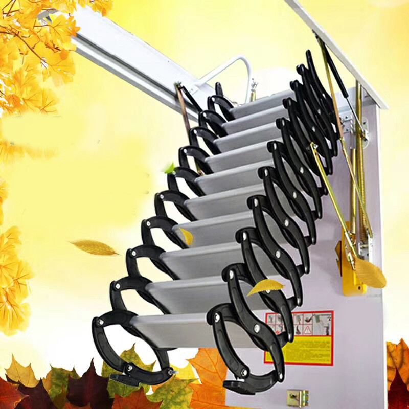 Attic Steps Pull Down 12 Steps Attic Stairs Alloy Attic Access Ladder, 9.8 feet